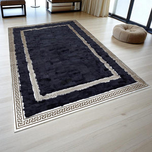 Black Toscana sheepskin runner with Greek key border
