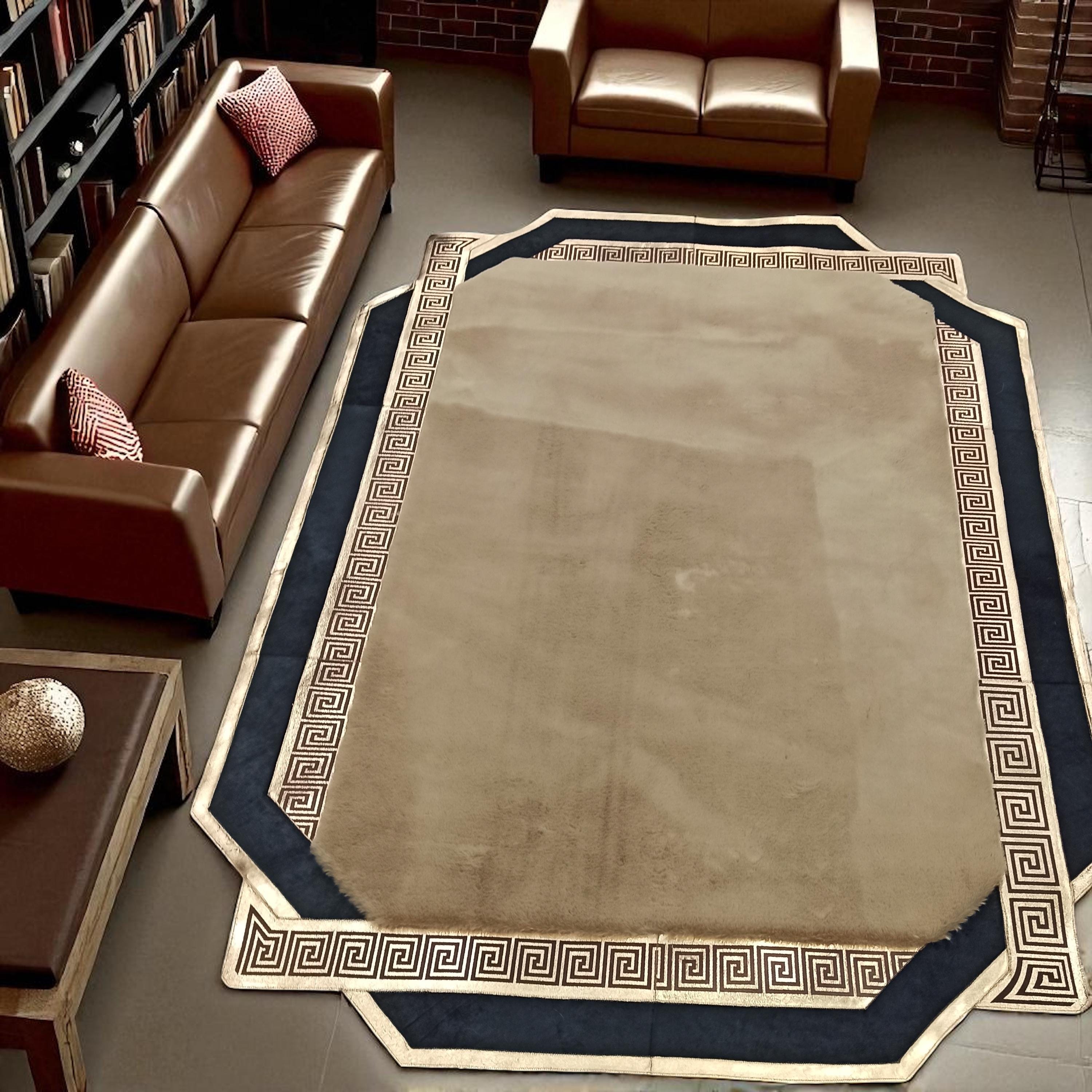 Beige soft fur plush rug