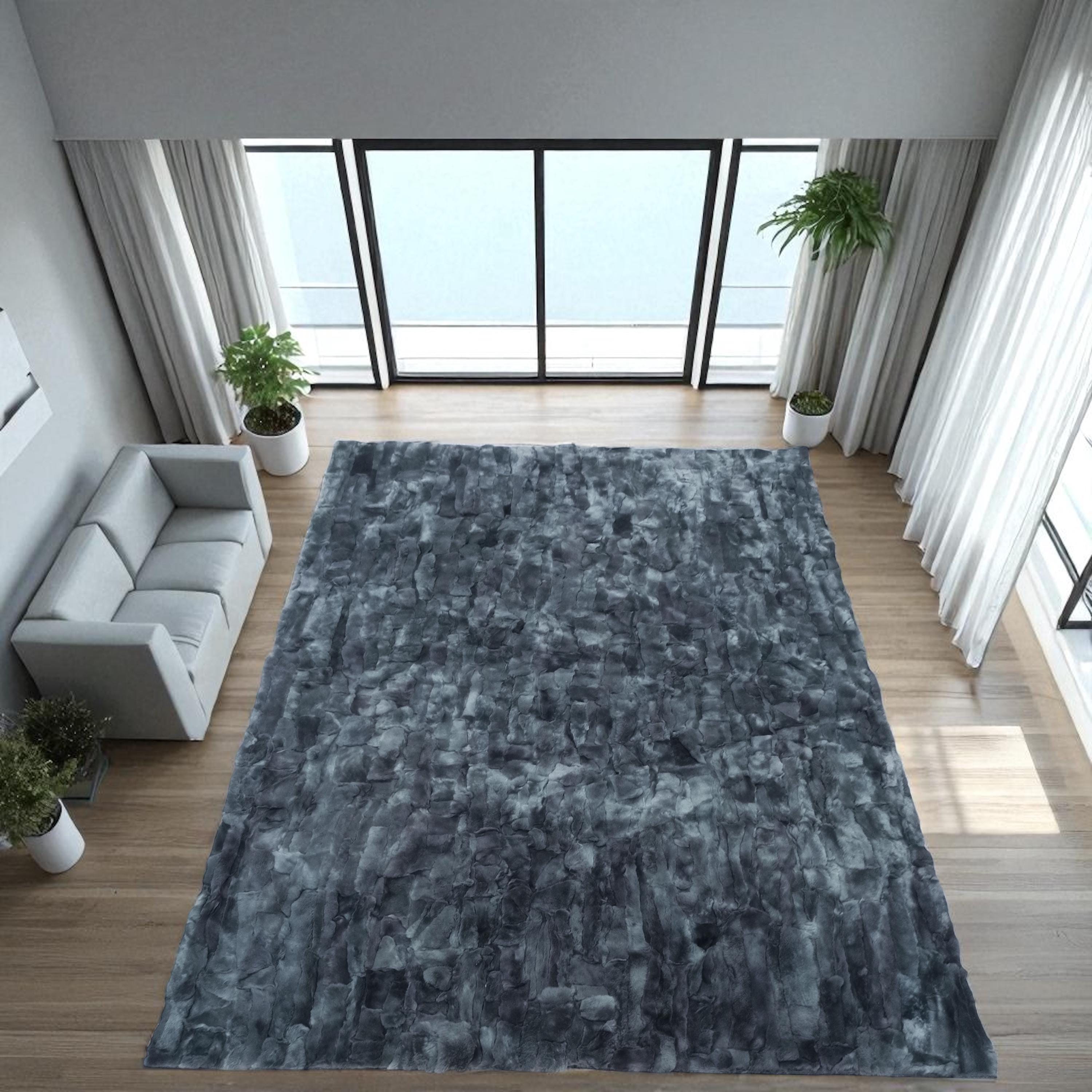 Gray Rex Rabbit Fur Rug, Real Rabbit Hair Carpet, Handmade Shaggy Area Rug, Soft Fluffy Rug for Living Room, Custom Size Available