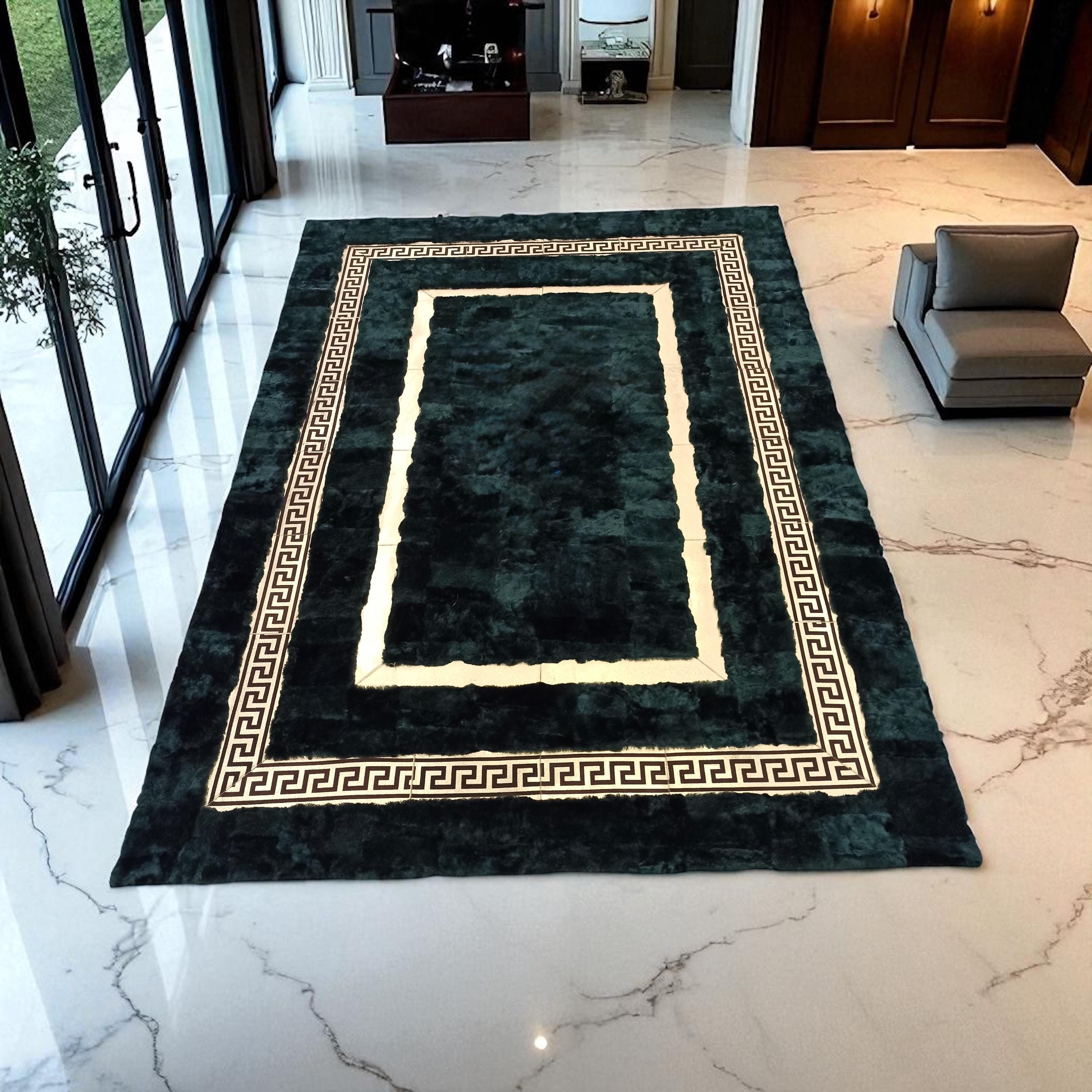 Dark Green Rabbit Fur Rug
