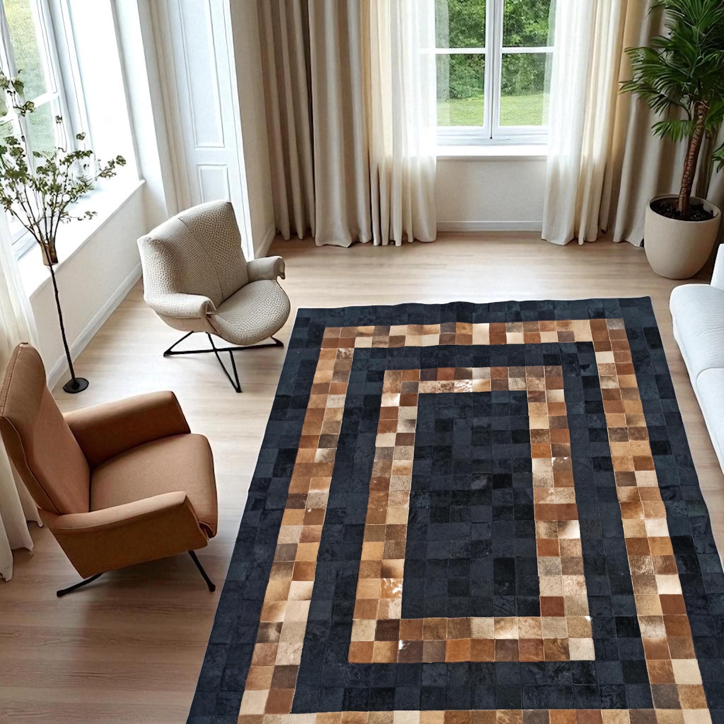 Black and Brown Patchwork Cowhide Rug
