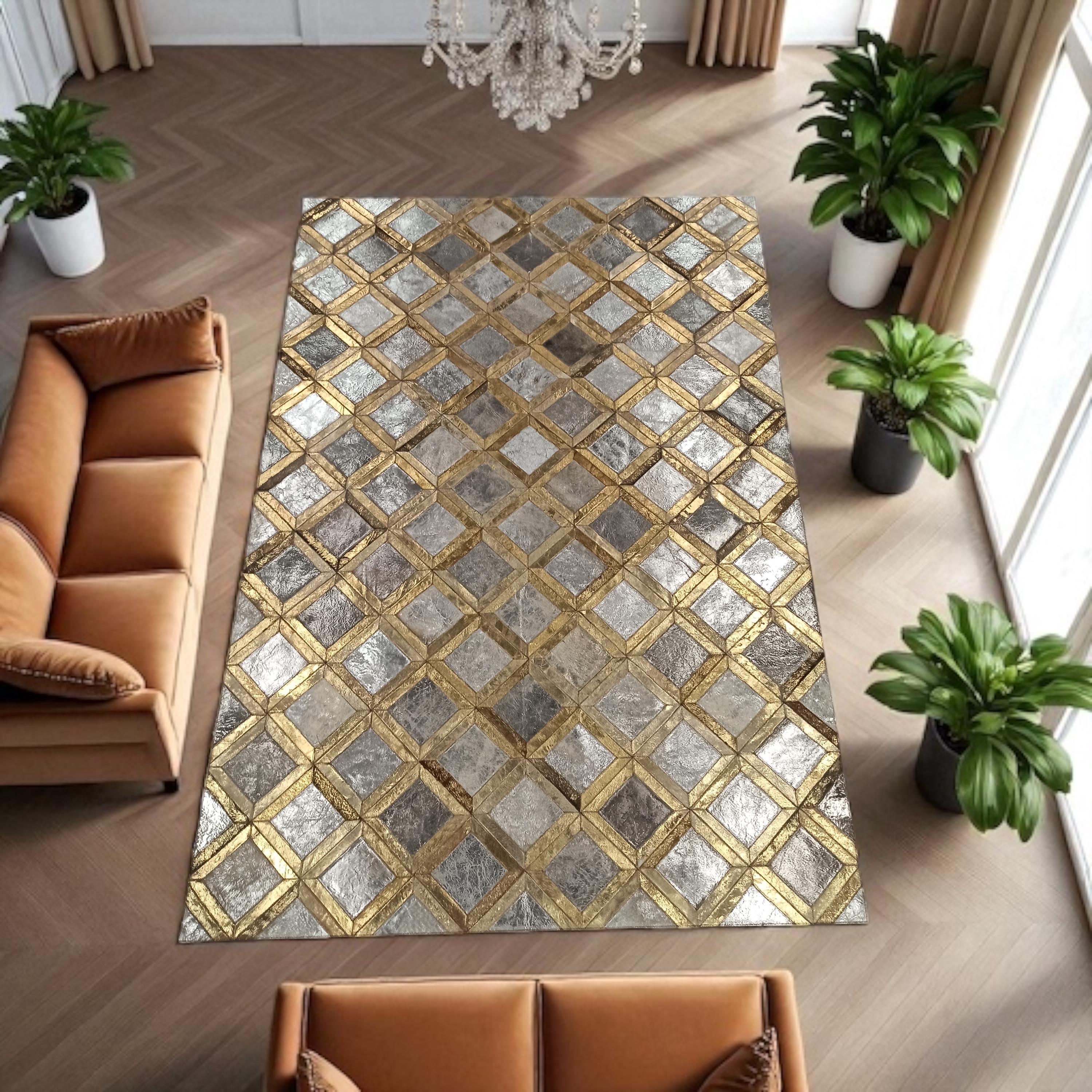 Gold and Silver Metallic Cowhide Rug
