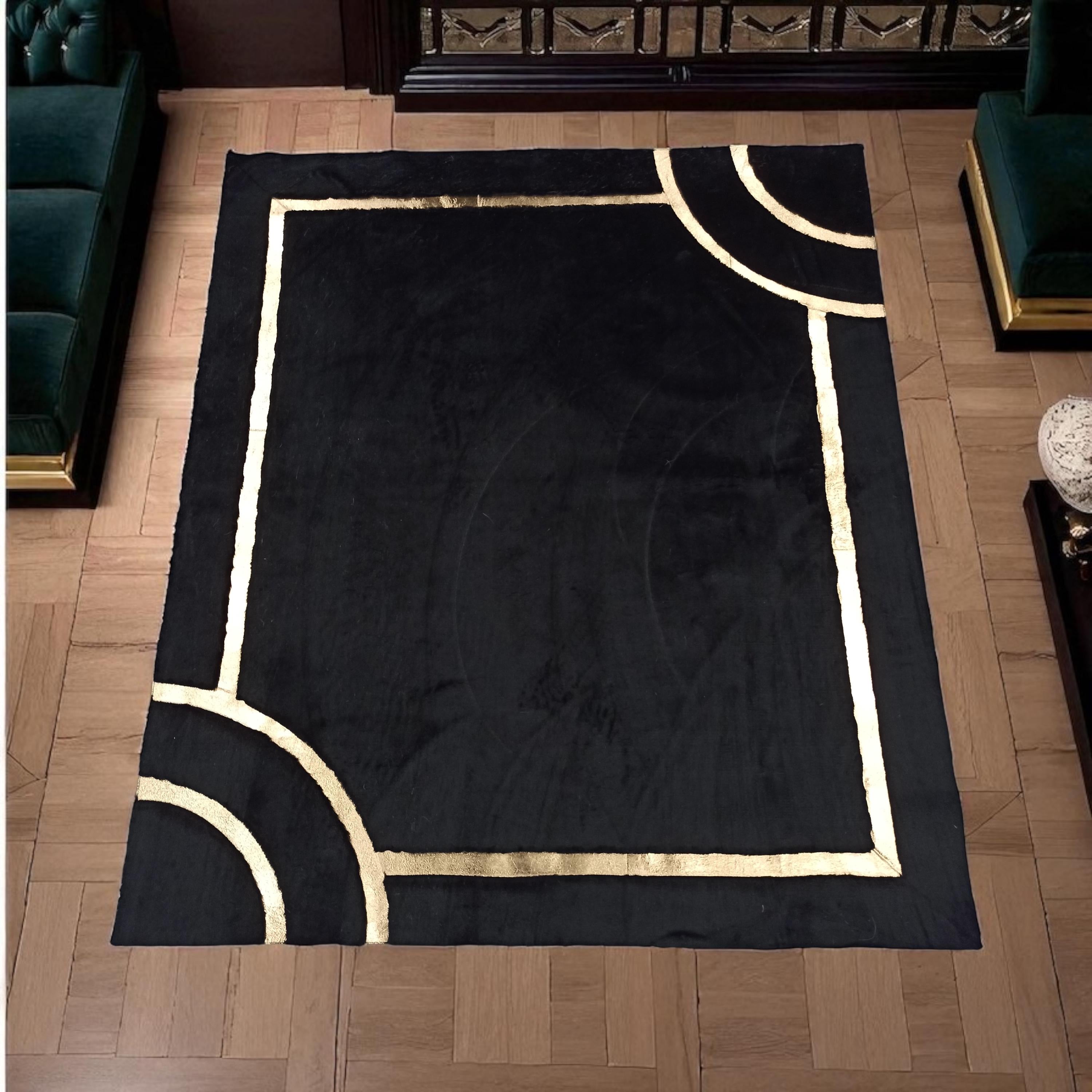 Black plush gold rug detail
