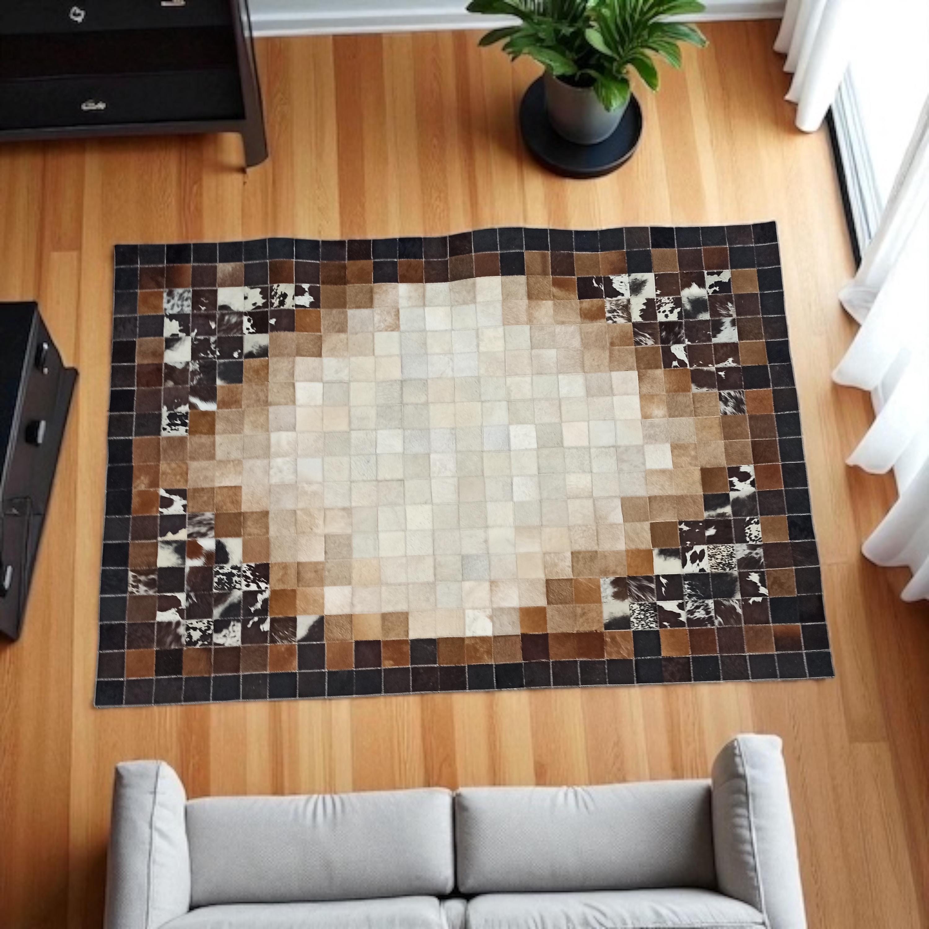 Brown and Cream Ombre Cowhide Area Rug