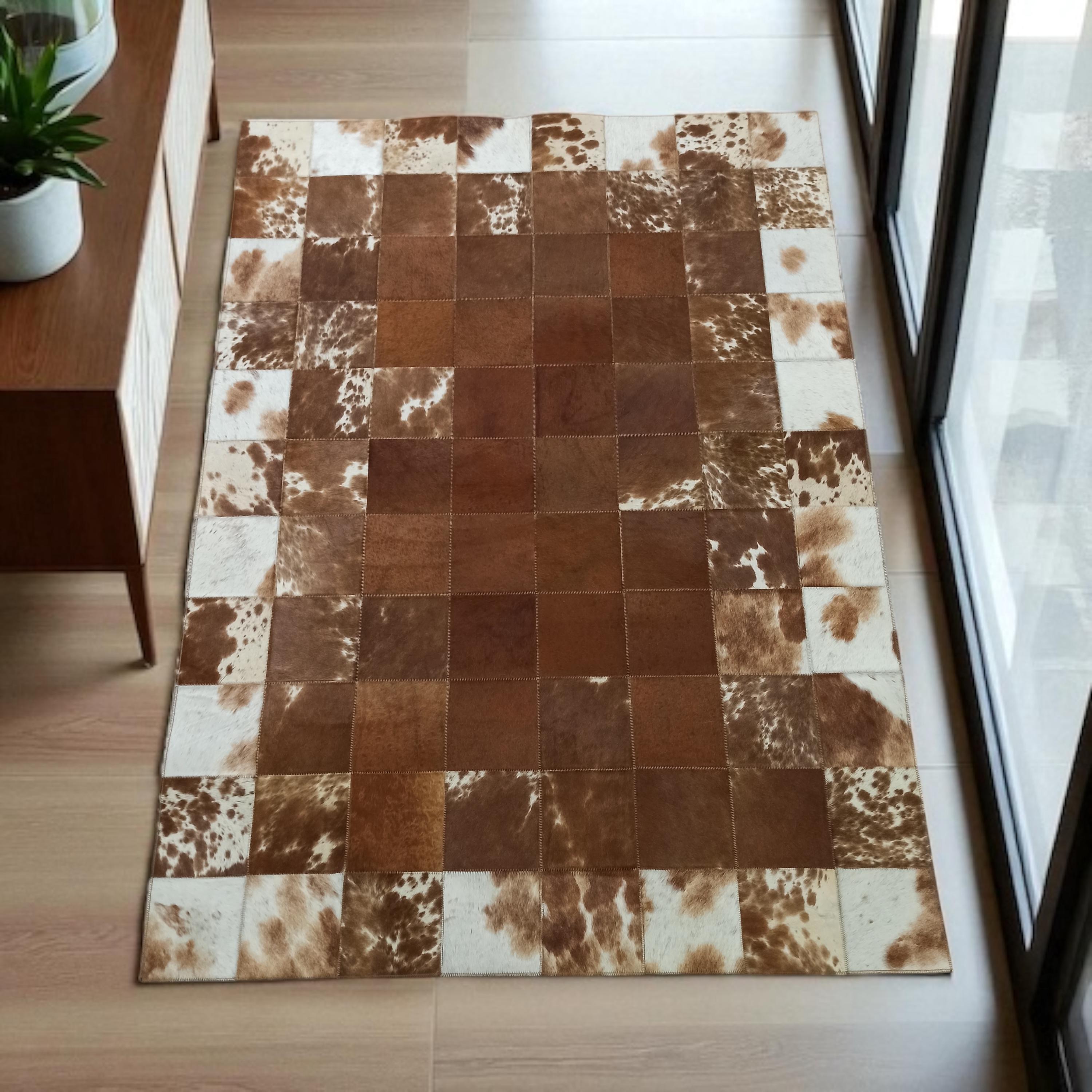Brown Cowhide Patchwork Rug