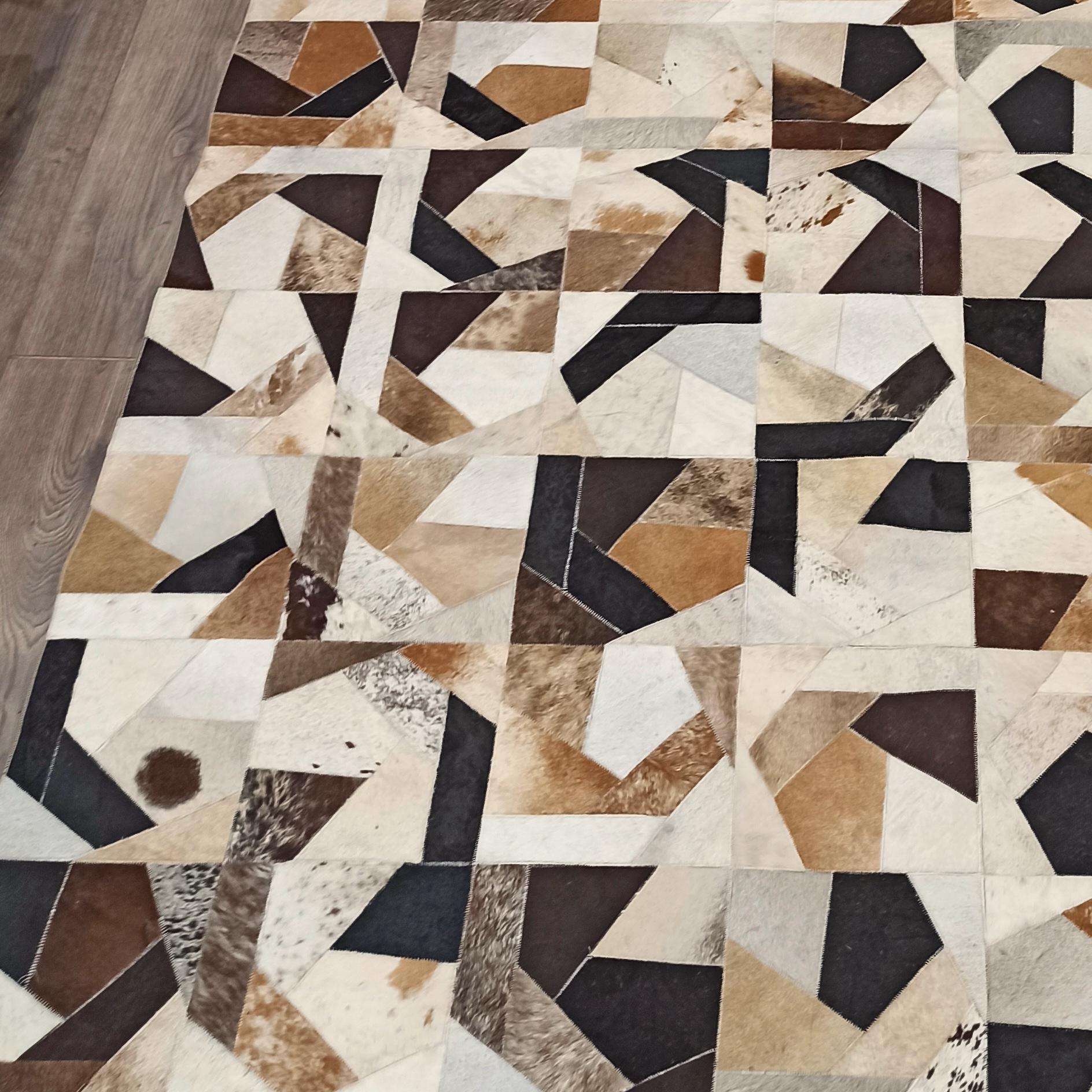 Geometric Light Brown Patchwork Cowhide Rug