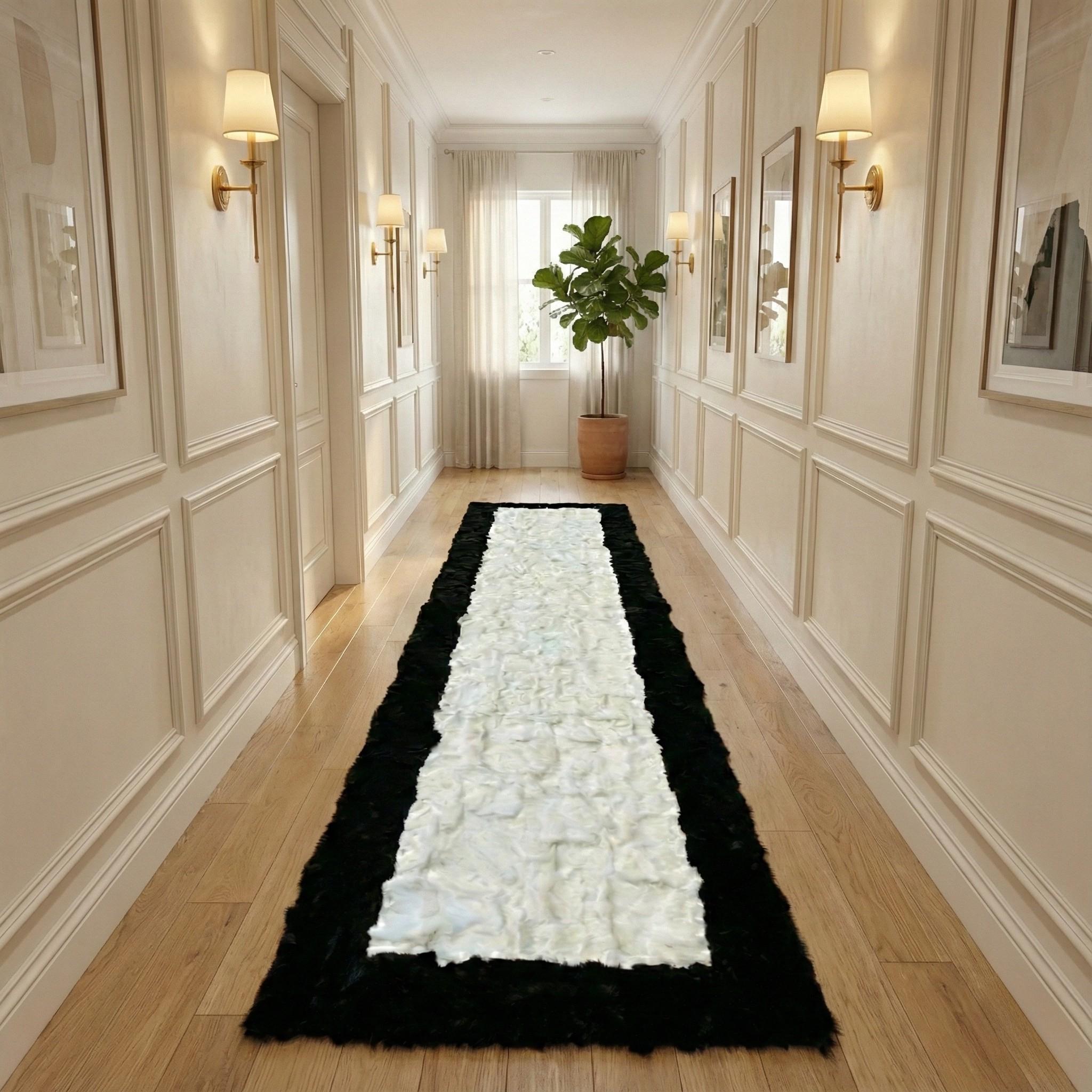 Rex Rabbit Fur Rug, Black and White Border  Carpet