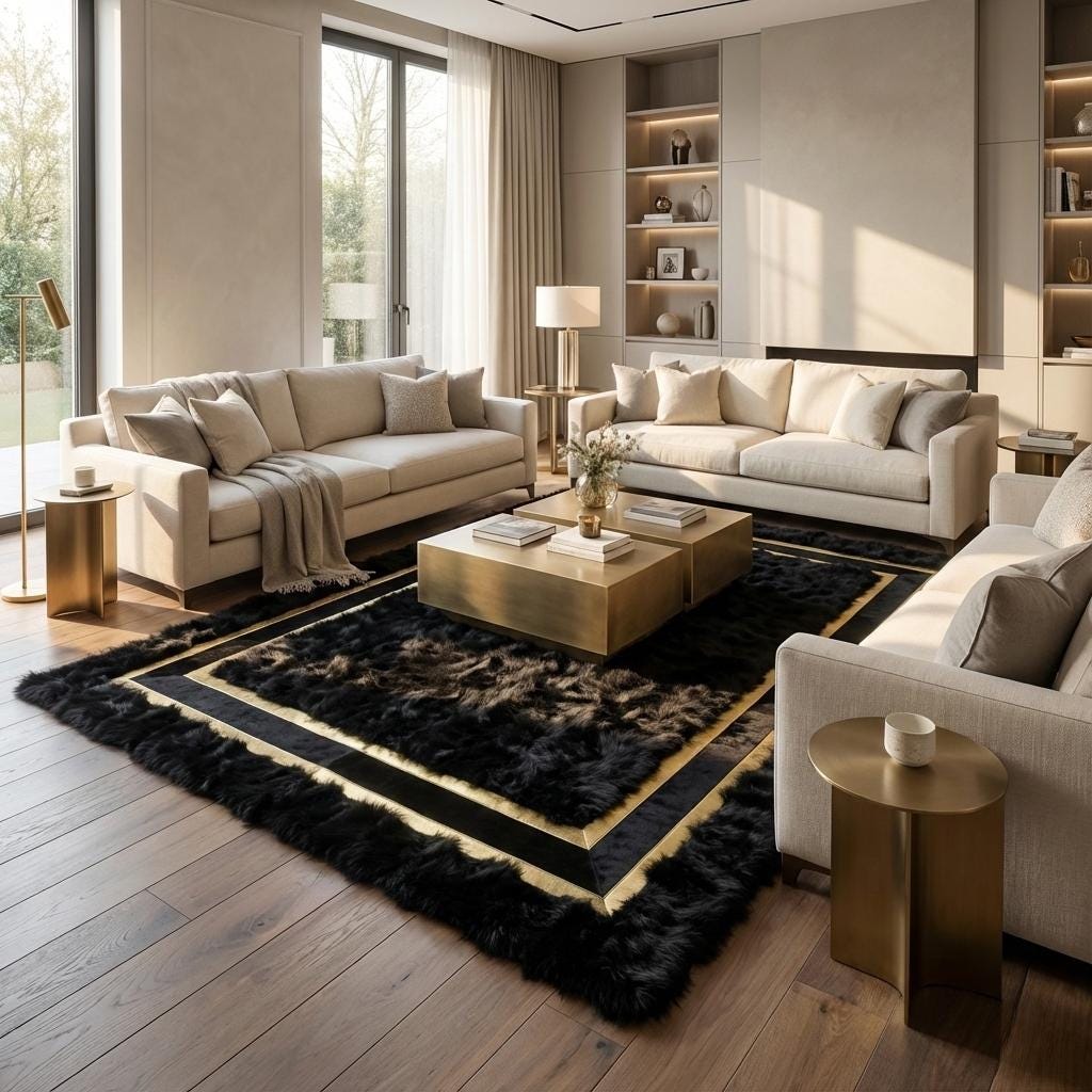 Real Tuscan Sheepskin Rug, Long  Fur Area Rug,