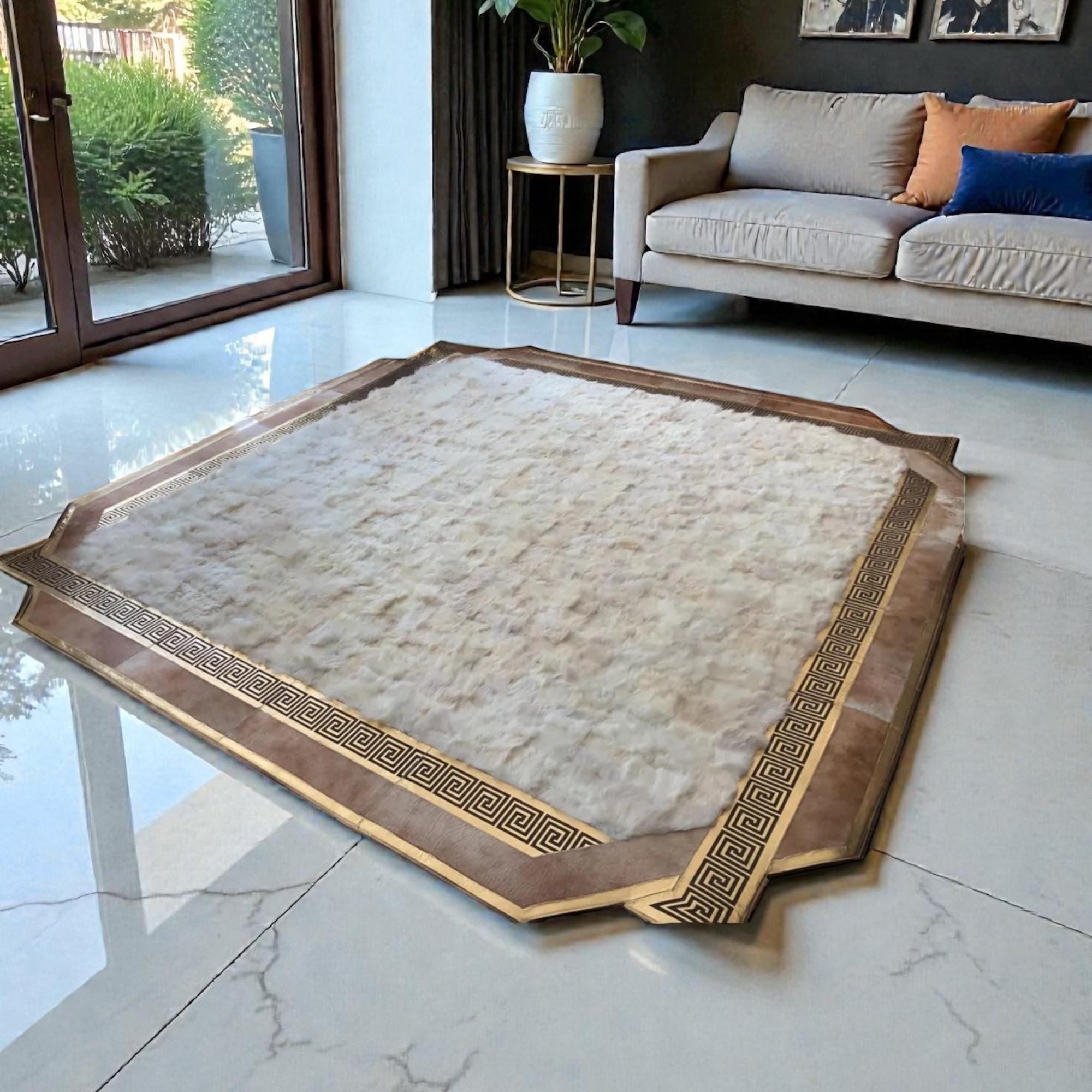 Gold and Cream Rug, Tuscan Area Rug, Luxury Plush Living Room Rug