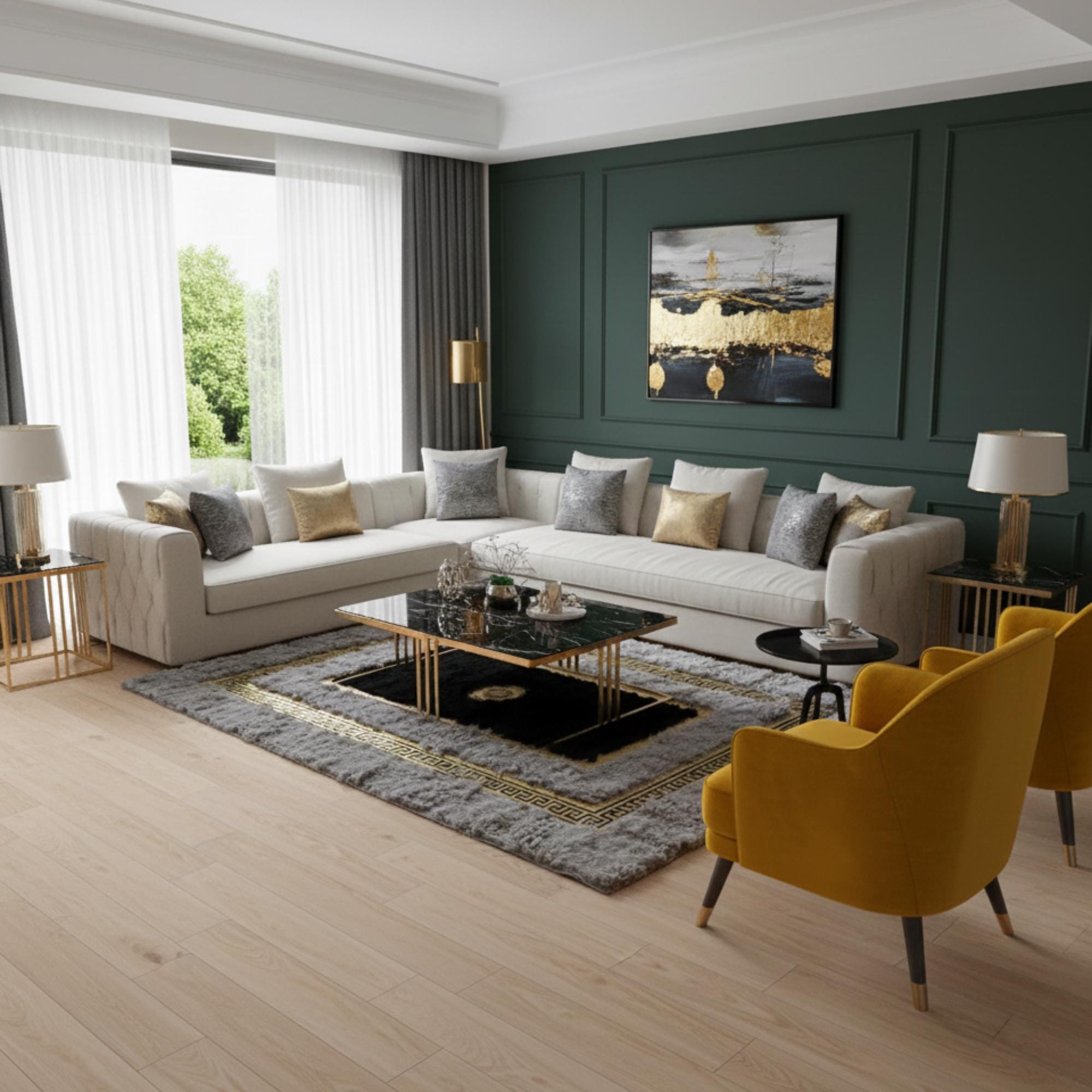 Gray Black and Gold Tuscan Rug,  Entryway Rug, Luxury Area Rug