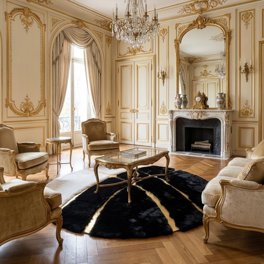 Round plush rug in room
