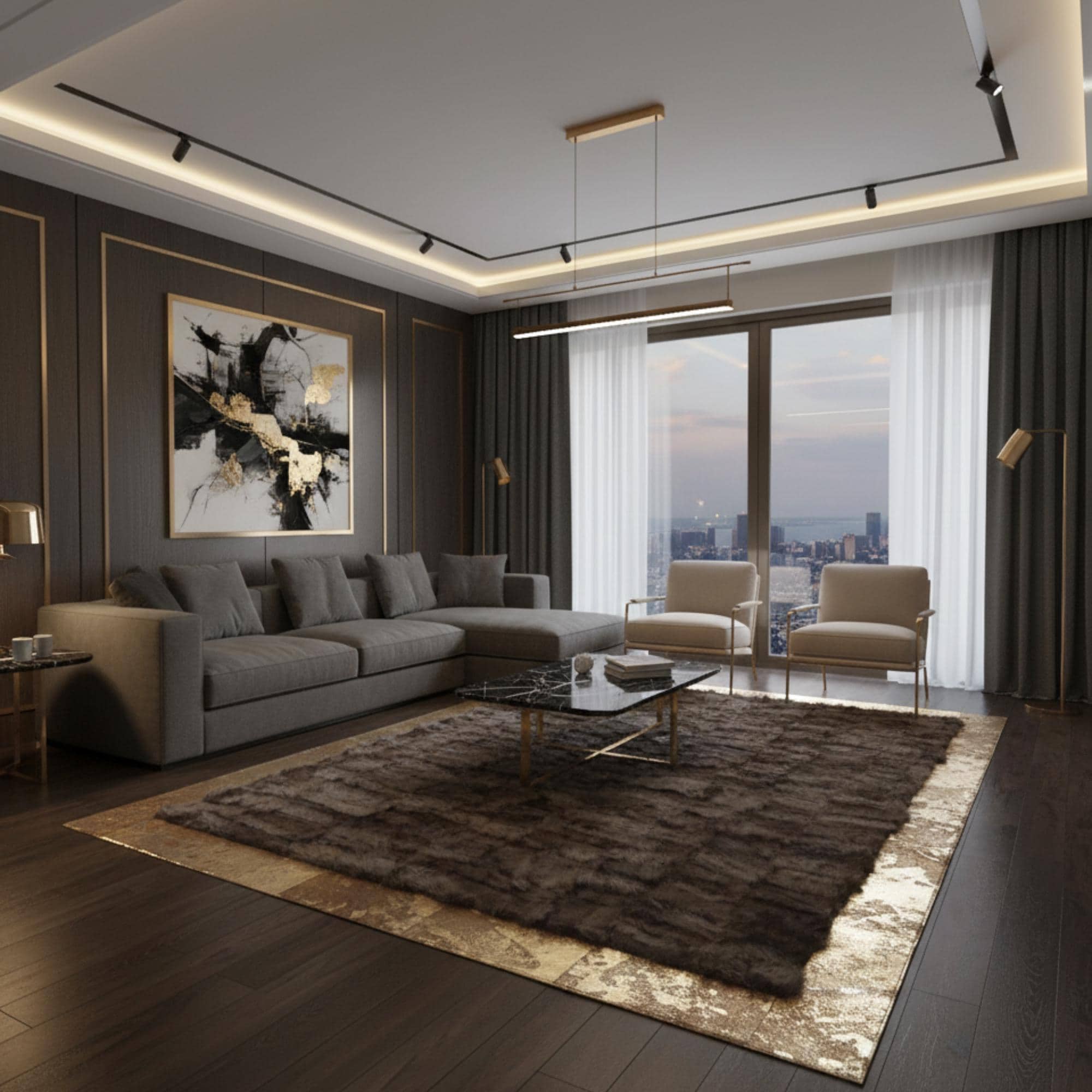 Brown and Gold Rug, Tuscan Style Area Rug Living Room Carpet,