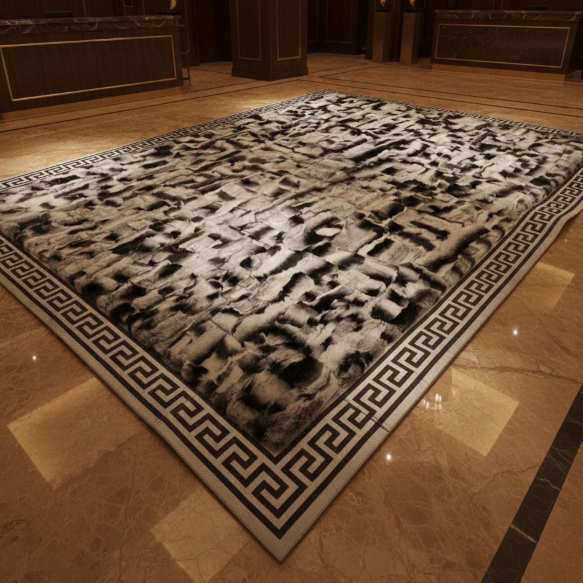 Rex Rabbit Fur Rug, Silver Grey Plush Carpet, Ultra Soft Area Rug,