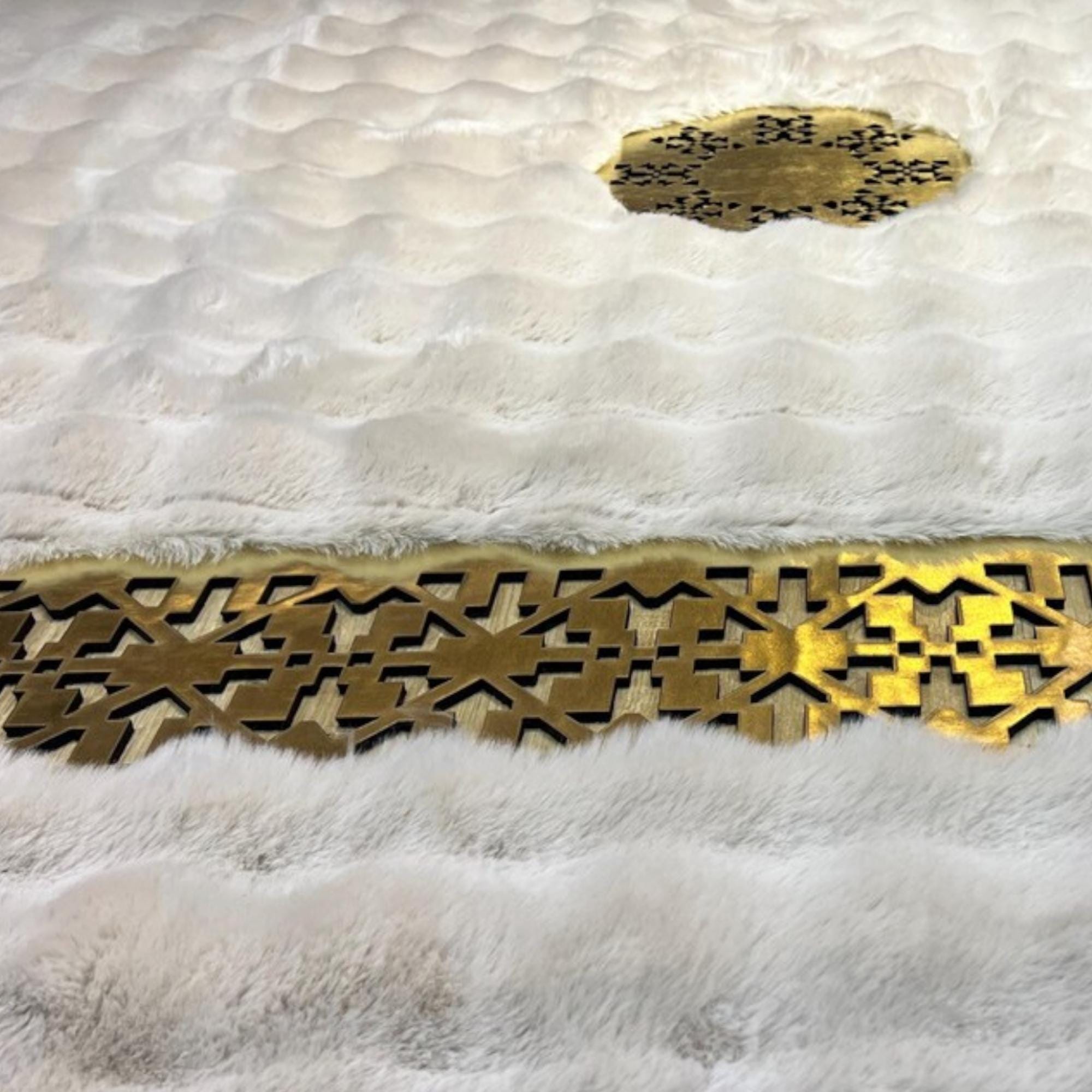 Beige Plush Rug, Gold Border Area Rug, Luxury Plush Carpet,