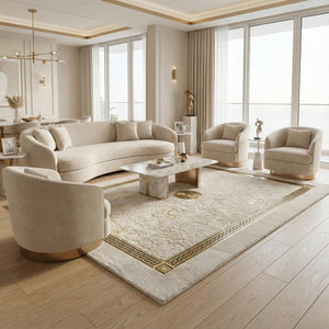 Cream white gold rug in room