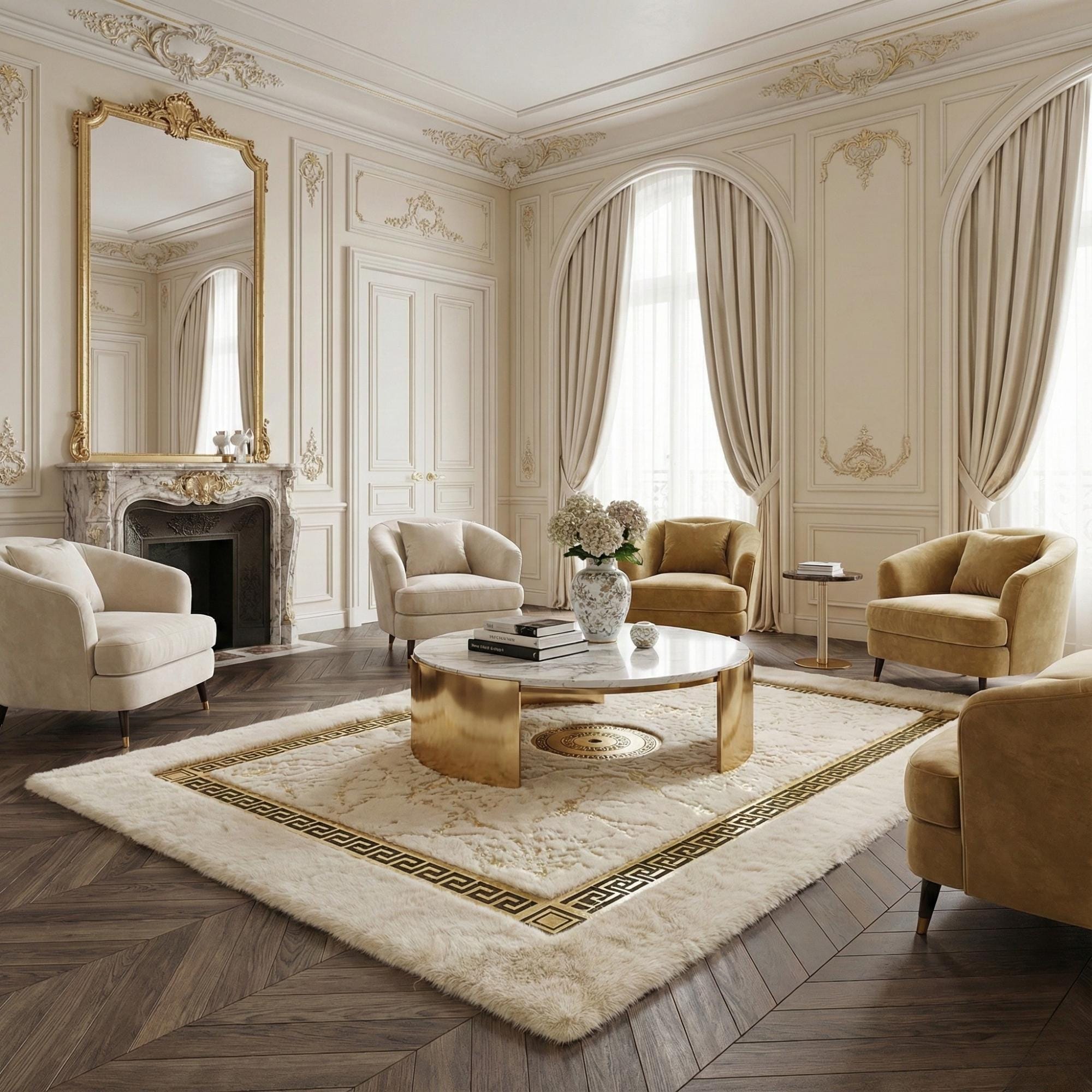 Cream white gold rug detail