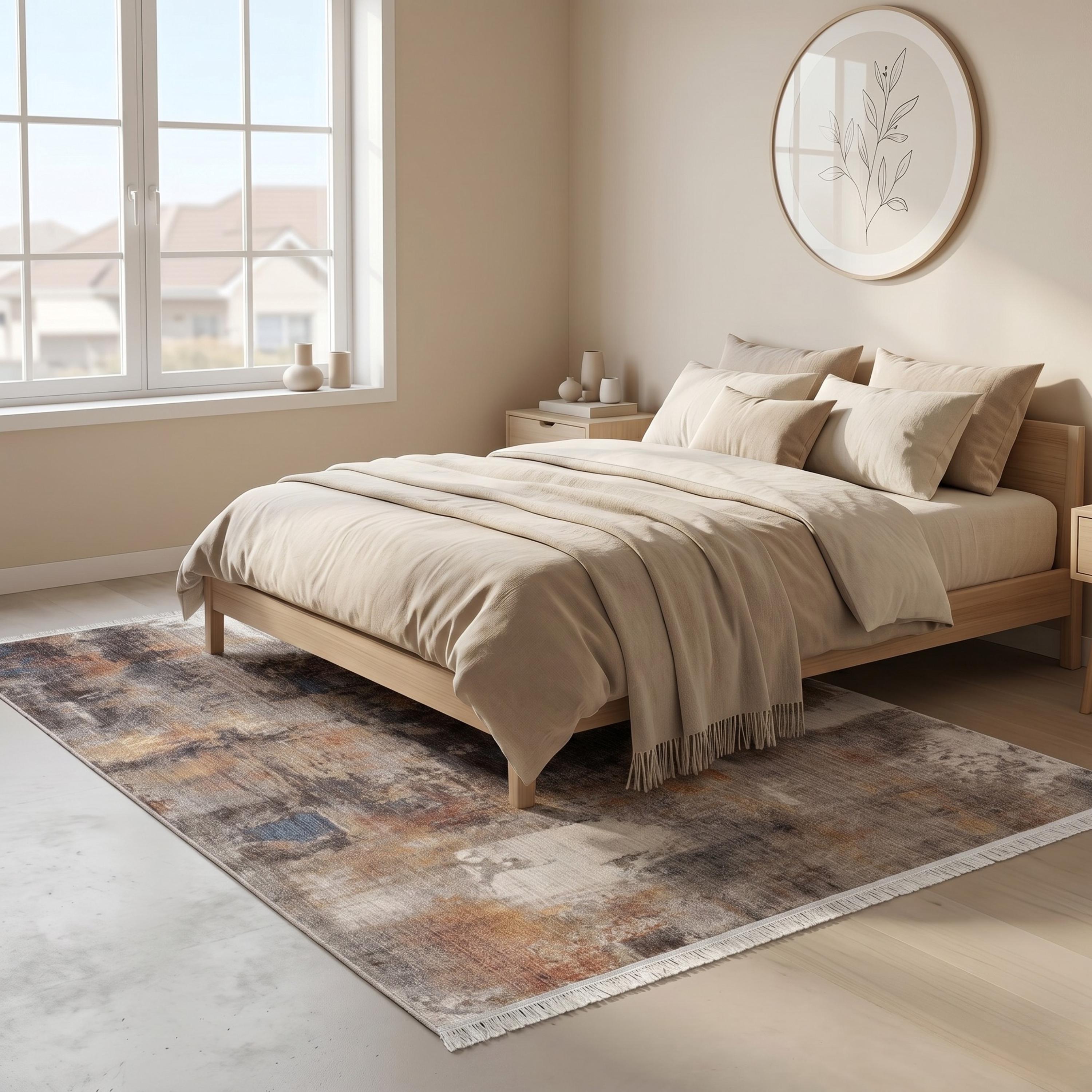 Abstract Area Rug, Gray Beige Rust Neutral Carpet, Soft Modern Floor Rug