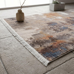 Abstract Area Rug, Gray Beige Rust Neutral Carpet, Soft Modern Floor Rug