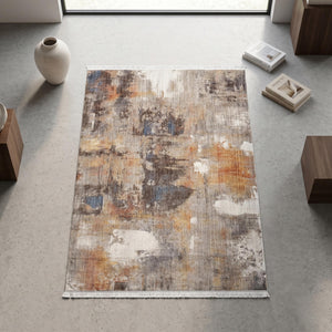 Abstract Area Rug, Gray Beige Rust Neutral Carpet, Soft Modern Floor Rug