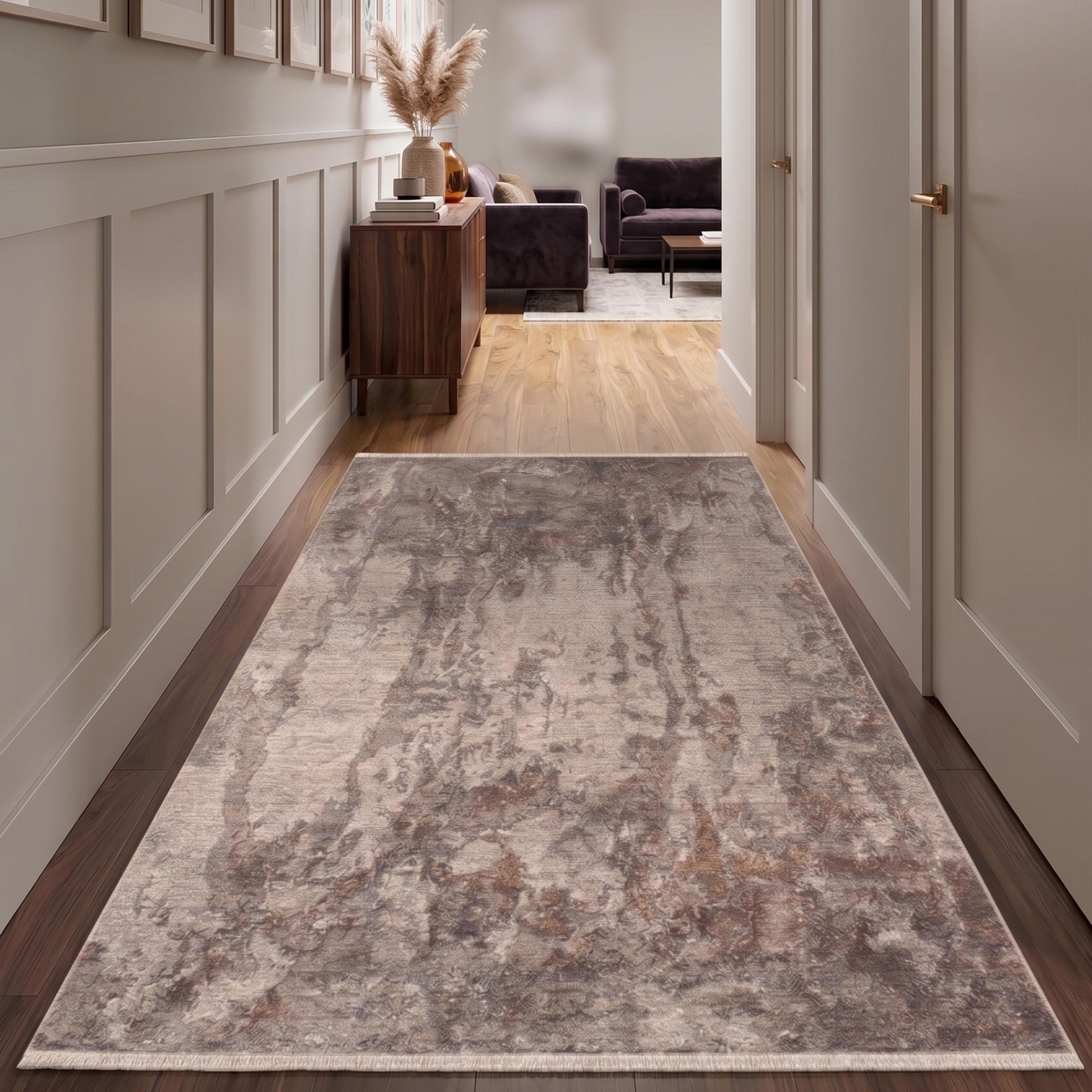 Machine Made Abstract Area Rug, Soft Neutral Tones, Modern Bedroom Carpet