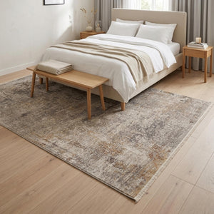 Machine Made Abstract Area Rug, Distressed Neutral Tones, Modern Living Room Carpet