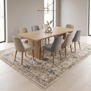 Cream Beige Oriental Floral Area Rug, Neutral Living Room Carpet