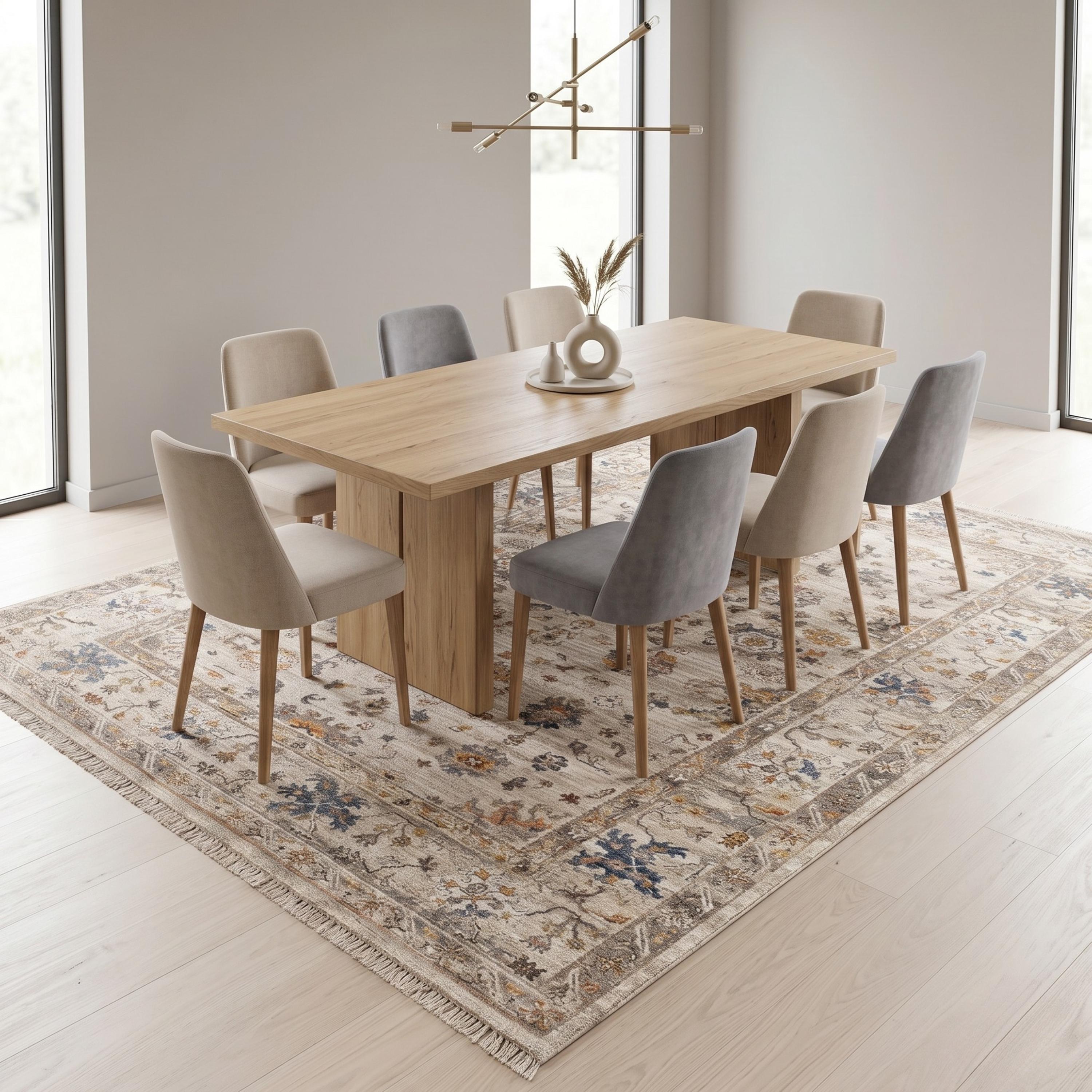 Cream Beige Oriental Floral Area Rug, Neutral Living Room Carpet