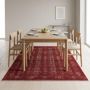 Red Oriental Area Rug, Distressed Traditional Carpet, Boho Living Room Floor Rug