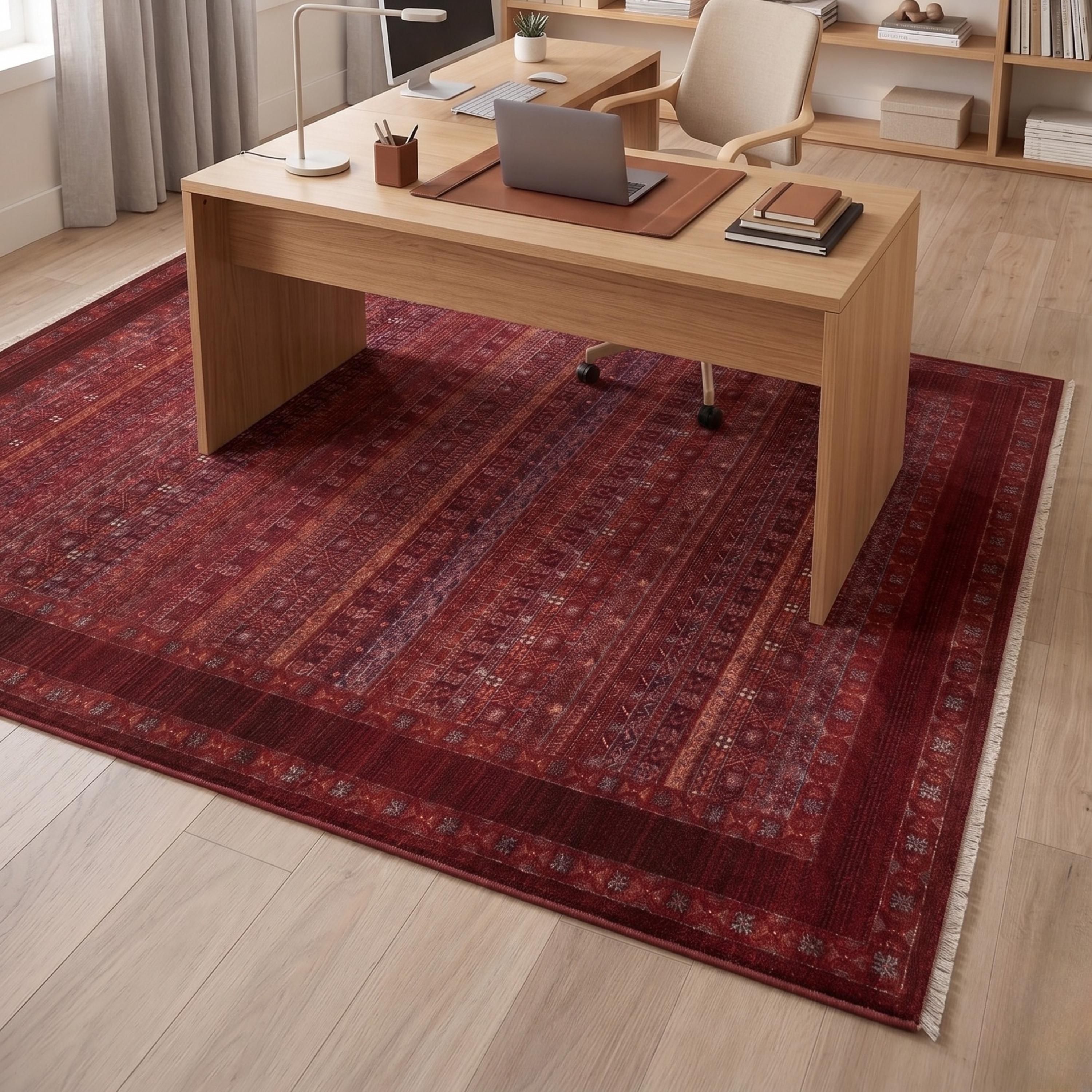 Machine Made Oriental Red Area Rug, Traditional Persian Boho Carpet