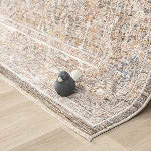 Distressed Beige Area Rug, Vintage Style Living Room Carpet, Soft Grey Ivory Pattern