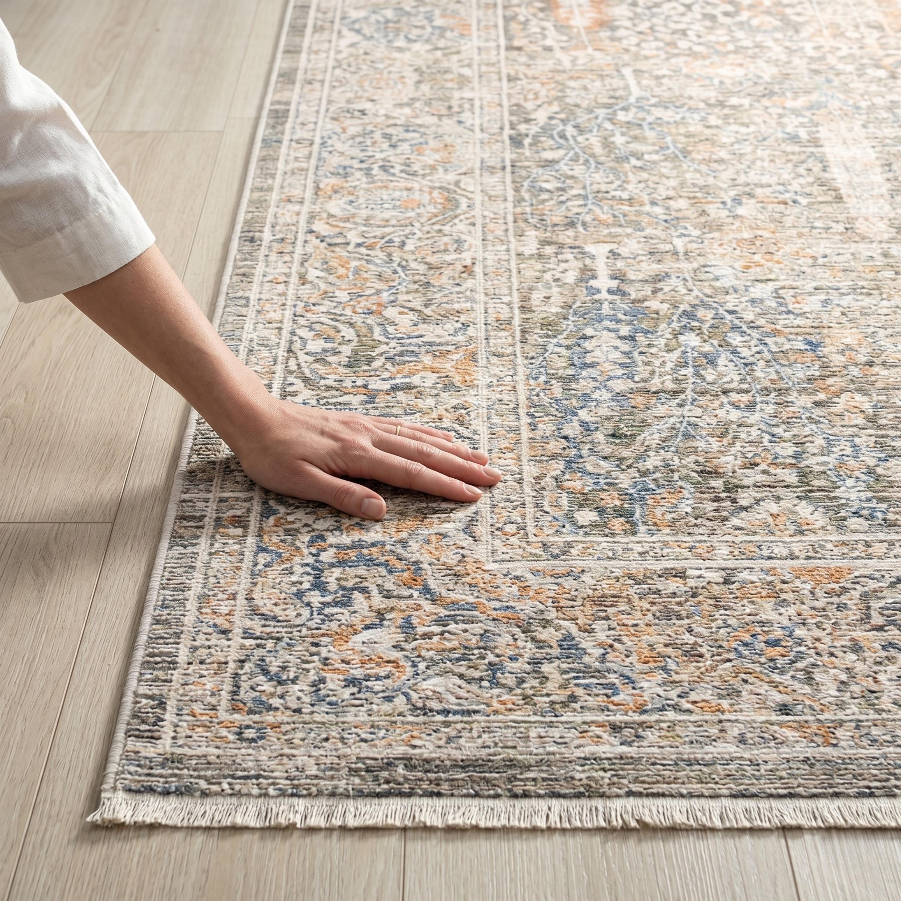 Distressed Beige Area Rug, Vintage Style Living Room Carpet, Soft Grey Ivory Pattern