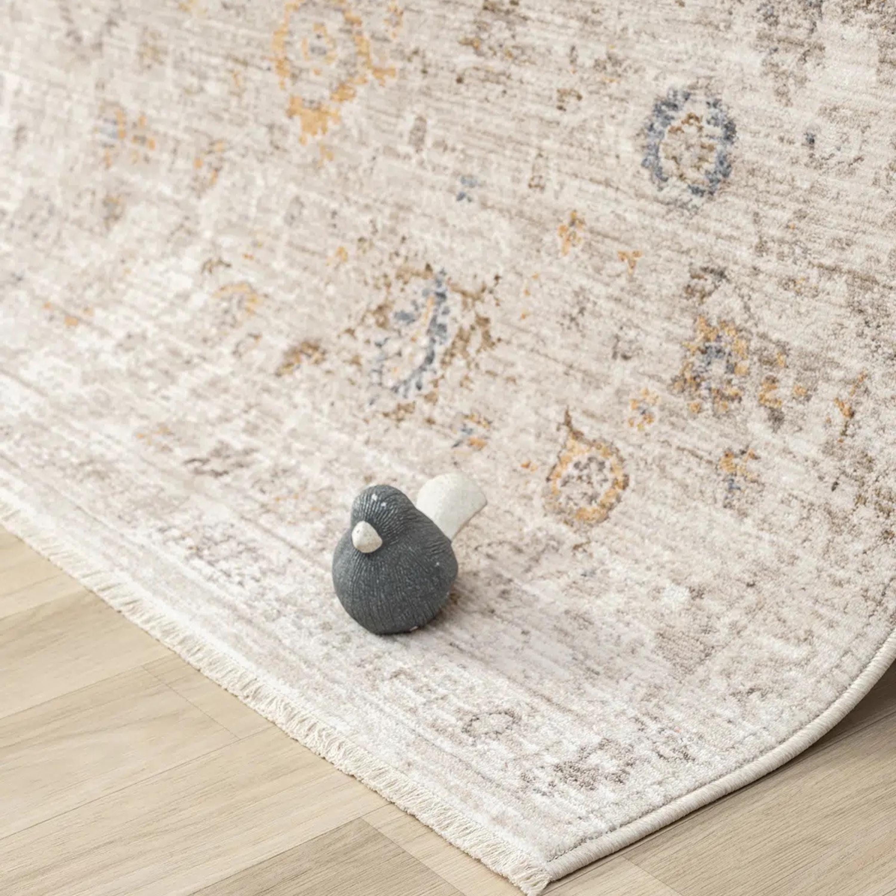 Neutral Oriental Distressed Area Rug, Beige Ivory Living Room Carpet, Farmhouse Style