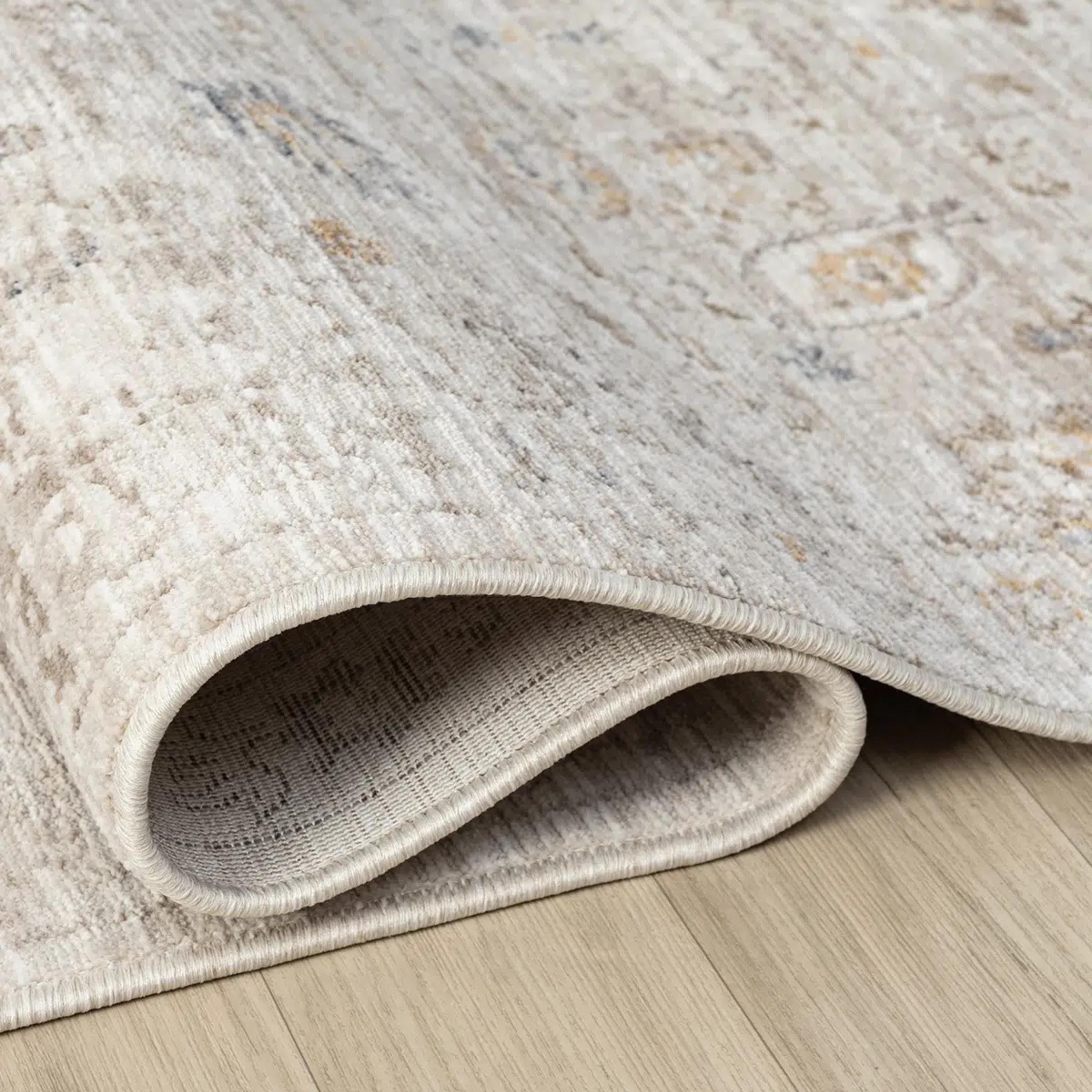 Neutral Oriental Distressed Area Rug, Beige Ivory Living Room Carpet, Farmhouse Style