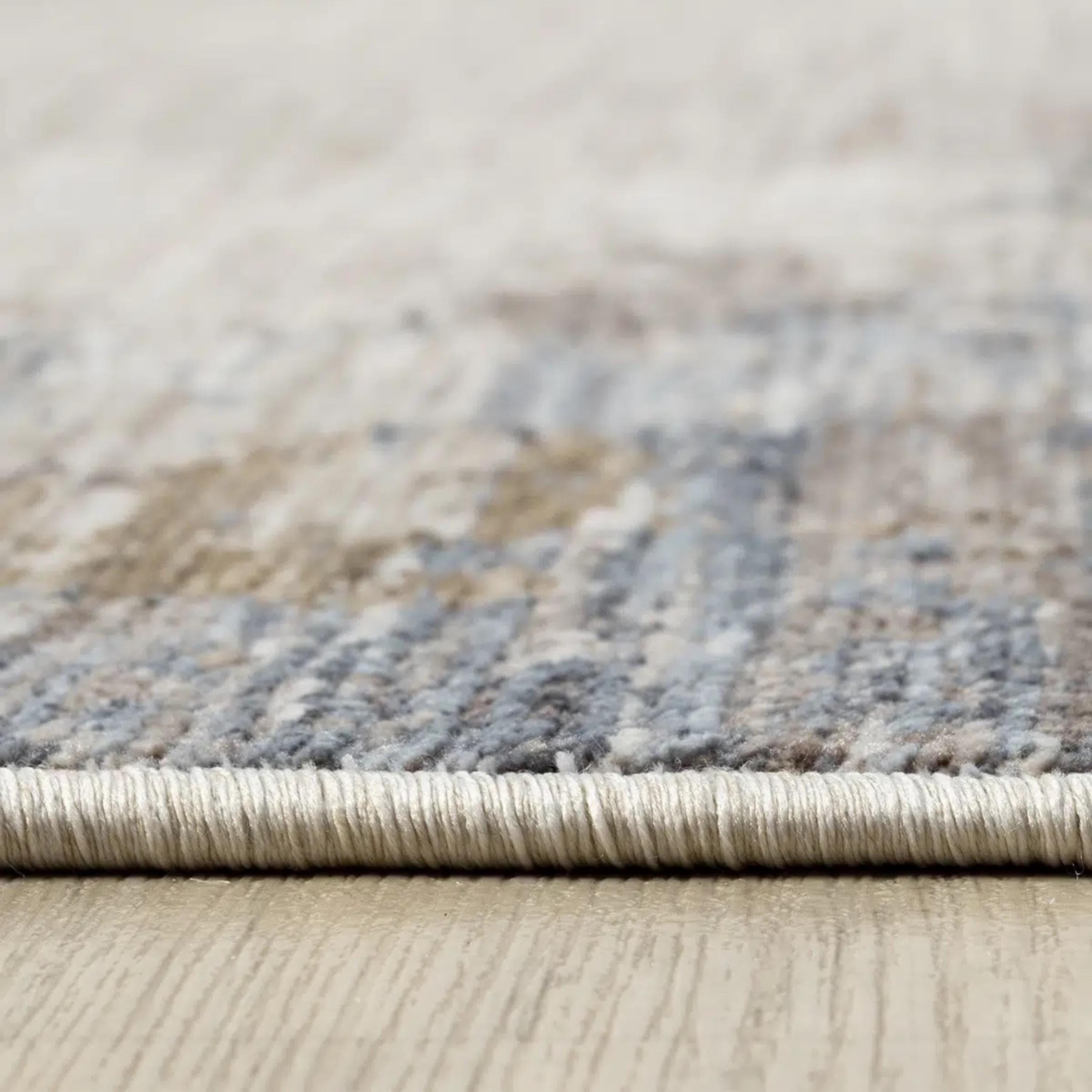 Neutral Abstract Area Rug, Beige Gray Distressed Modern Living Room Carpet
