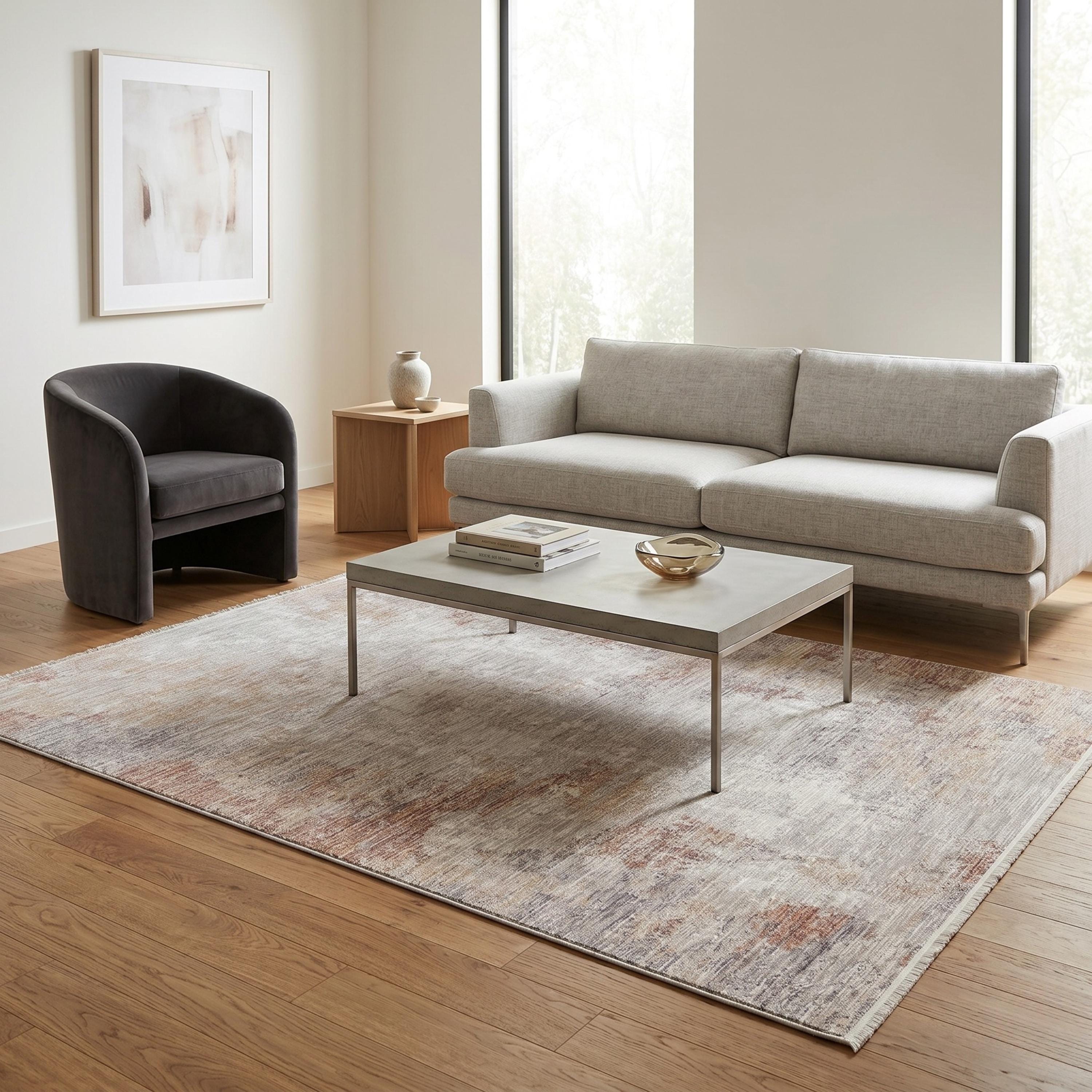 Rust Beige Abstract Distressed Area Rug, Modern Neutral Living Room Carpet