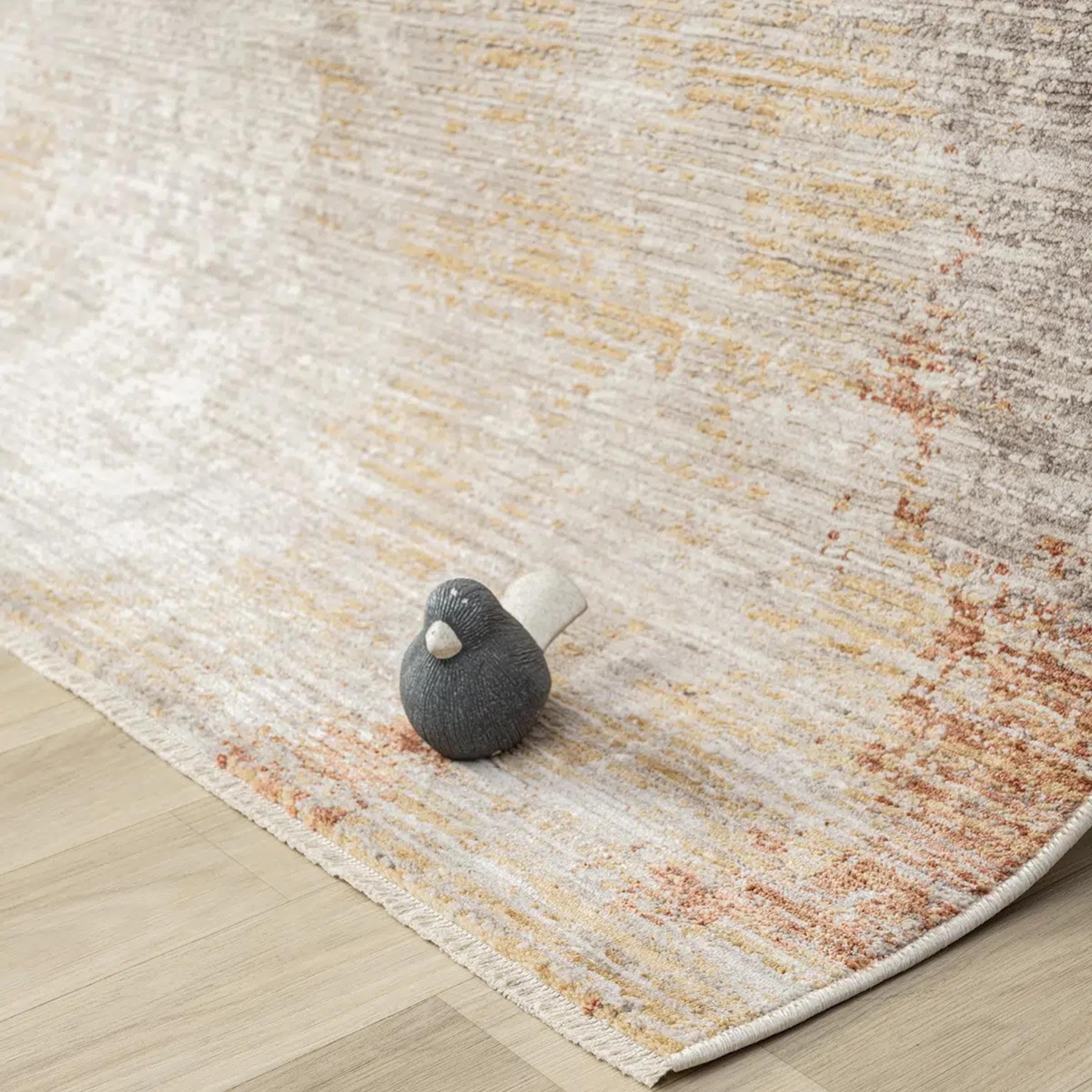 Rust Beige Abstract Distressed Area Rug, Modern Neutral Living Room Carpet