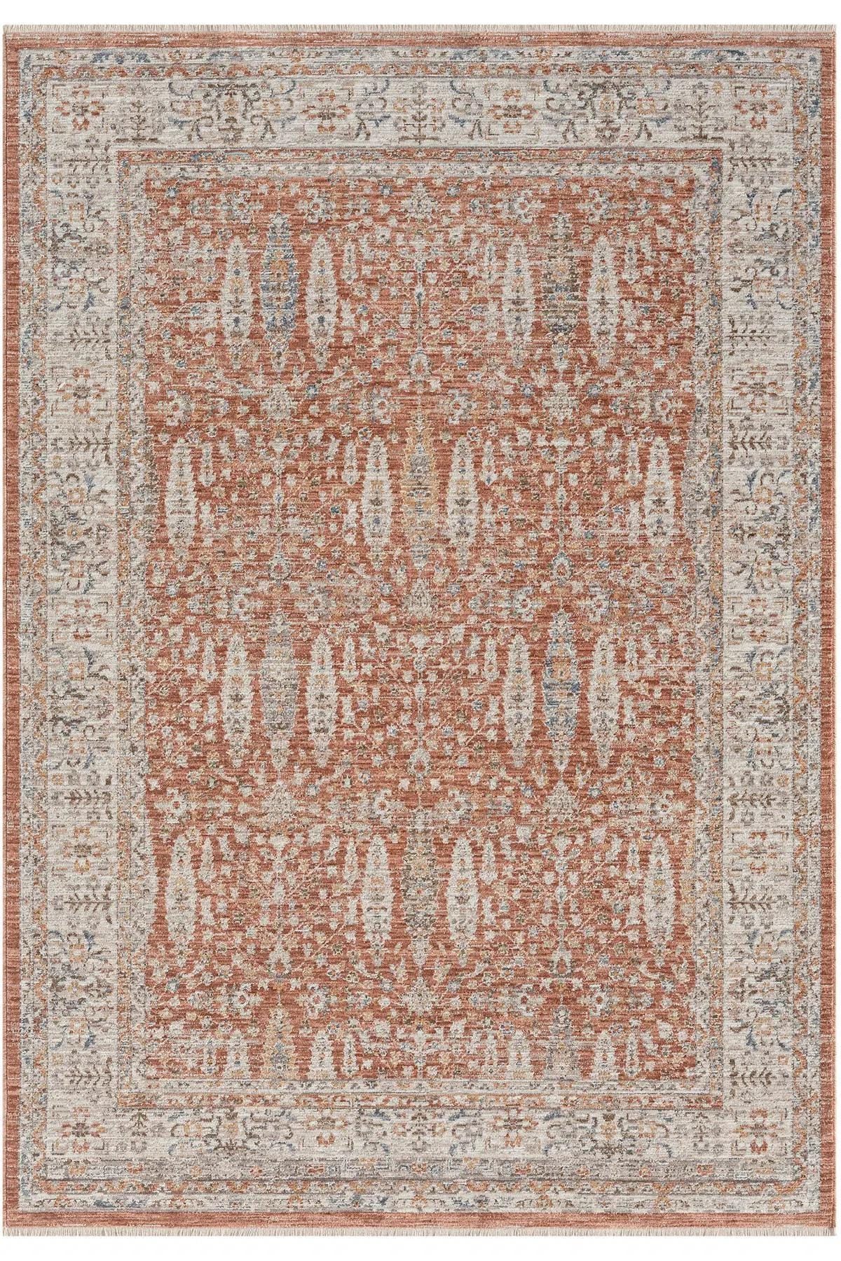 Distressed Oriental Terracotta Area Rug, Vintage Style Living Room Carpet