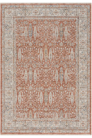 Distressed Oriental Terracotta Area Rug, Vintage Style Living Room Carpet