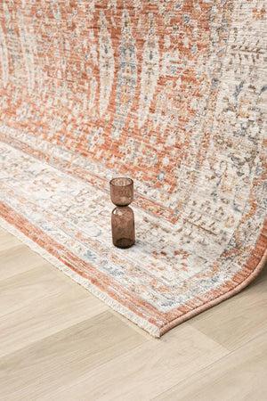 Distressed Oriental Terracotta Area Rug, Vintage Style Living Room Carpet
