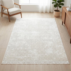 Ivory Textured Area Rug, Soft Scandinavian Living Room Carpet, Neutral Modern Floor Runner