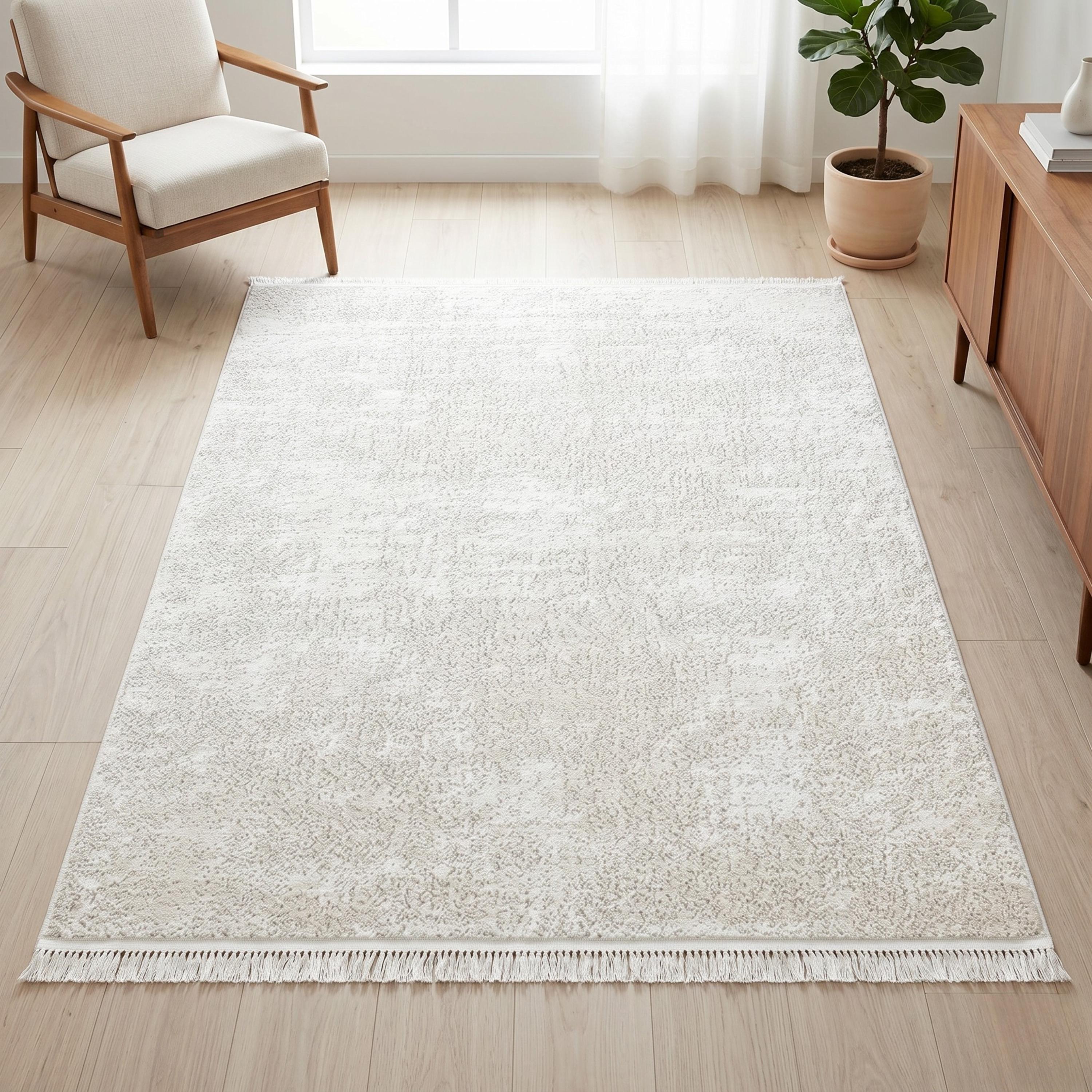 Ivory Textured Area Rug, Soft Scandinavian Living Room Carpet, Neutral Modern Floor Runner