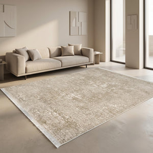 Distressed Abstract Area Rug, Taupe Beige Modern Scandinavian Carpet, Soft Living Room Floor Rug