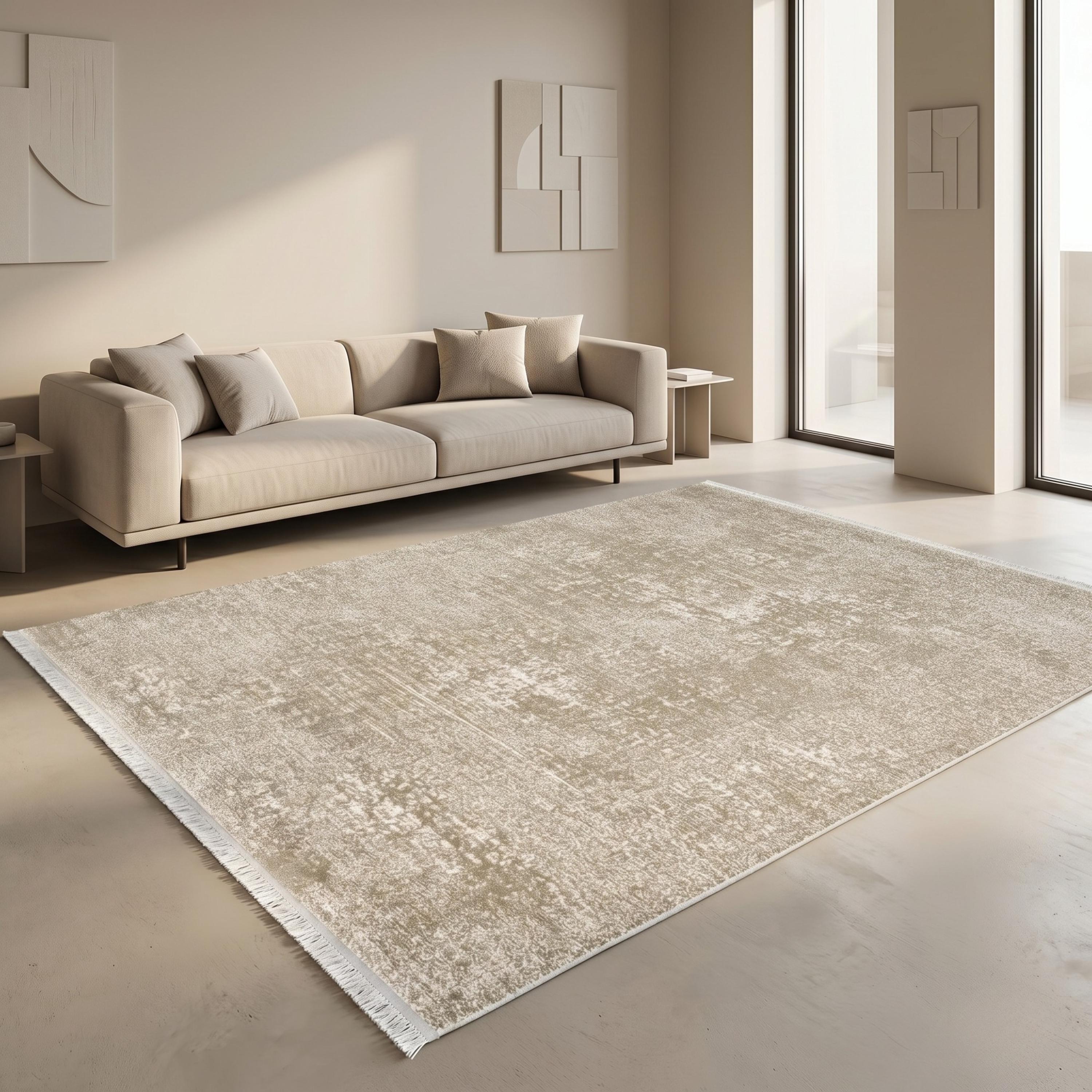 Distressed Abstract Area Rug, Taupe Beige Modern Scandinavian Carpet, Soft Living Room Floor Rug