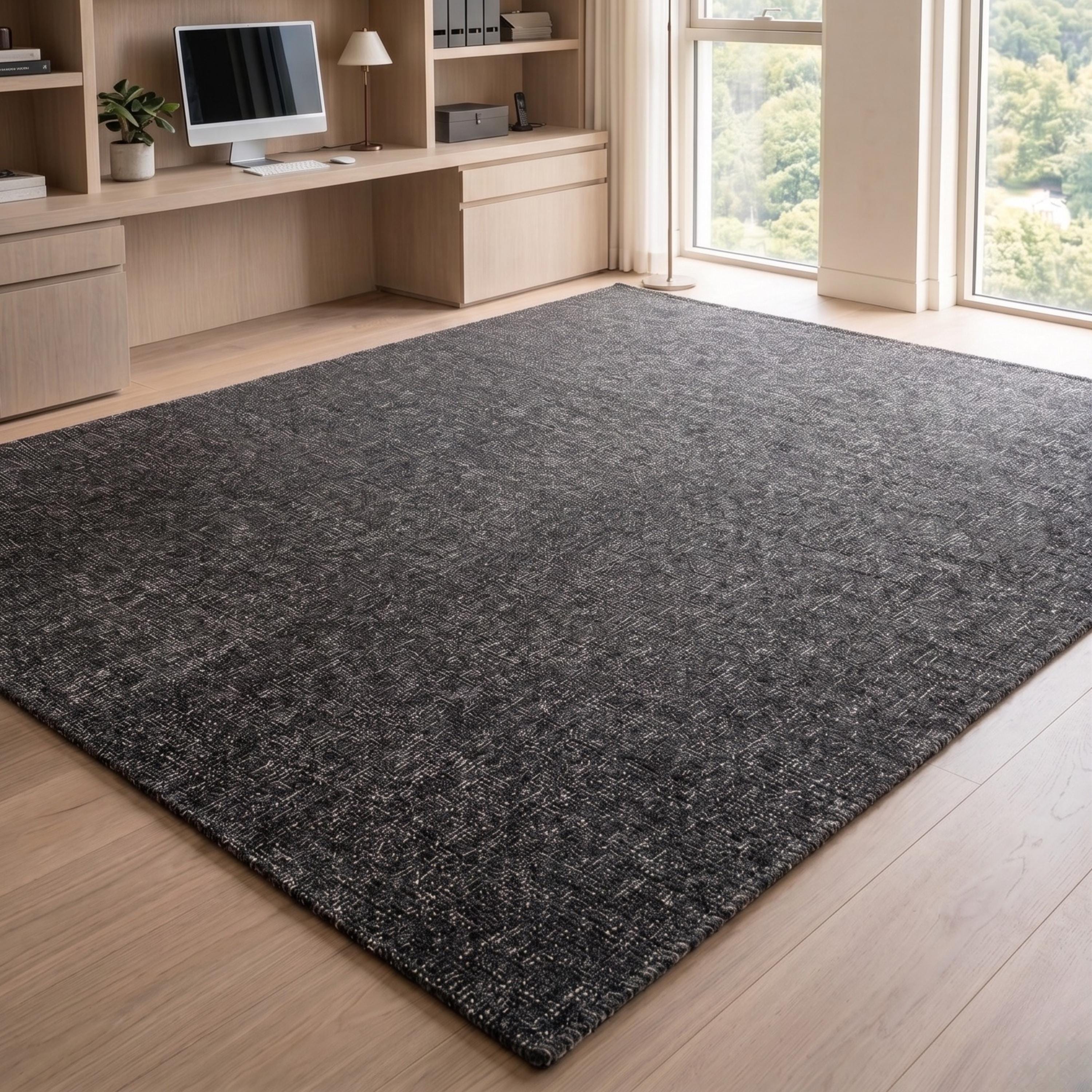 Dark Charcoal Textured Area Rug, Modern Minimalist Living Room Carpet
