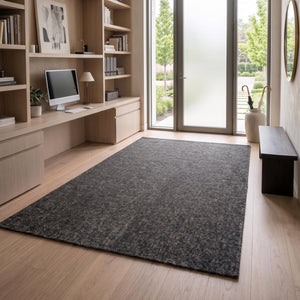 Dark Charcoal Textured Area Rug, Modern Minimalist Living Room Carpet