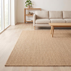 Natural Beige Woven Area Rug, Sisal Style, Minimalist Scandinavian Floor Carpet