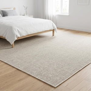 Ivory Beige Woven Area Rug, Minimalist Textured Scandinavian Carpet