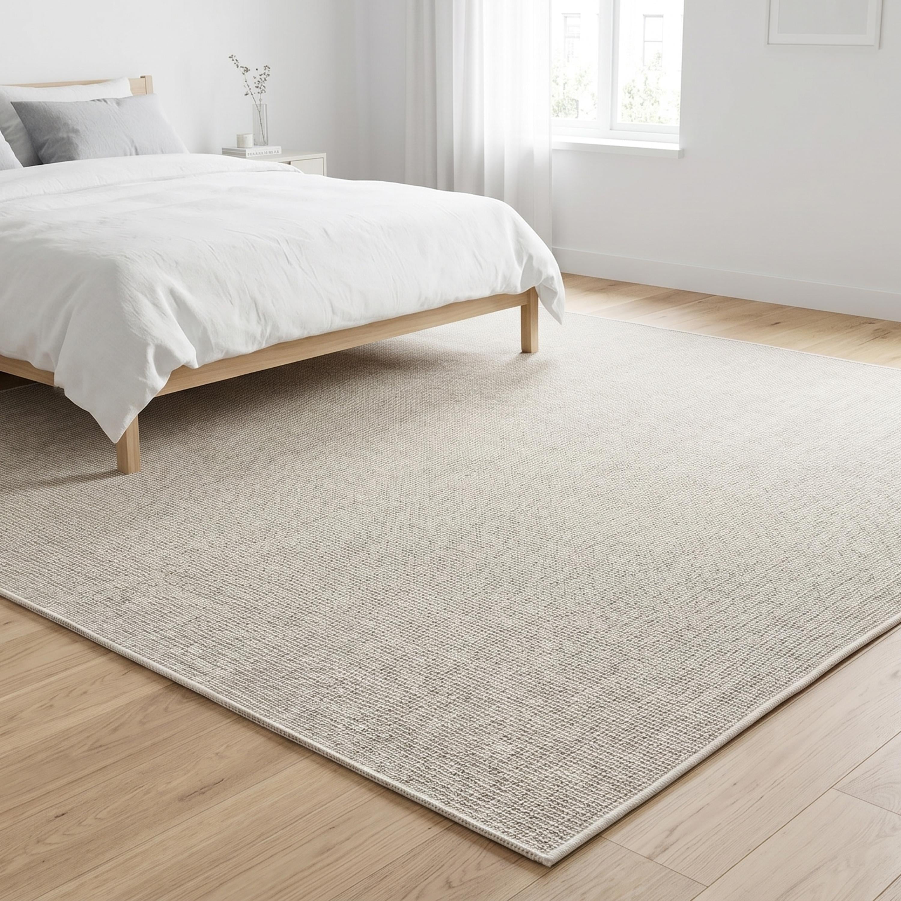 Ivory Beige Woven Area Rug, Minimalist Textured Scandinavian Carpet
