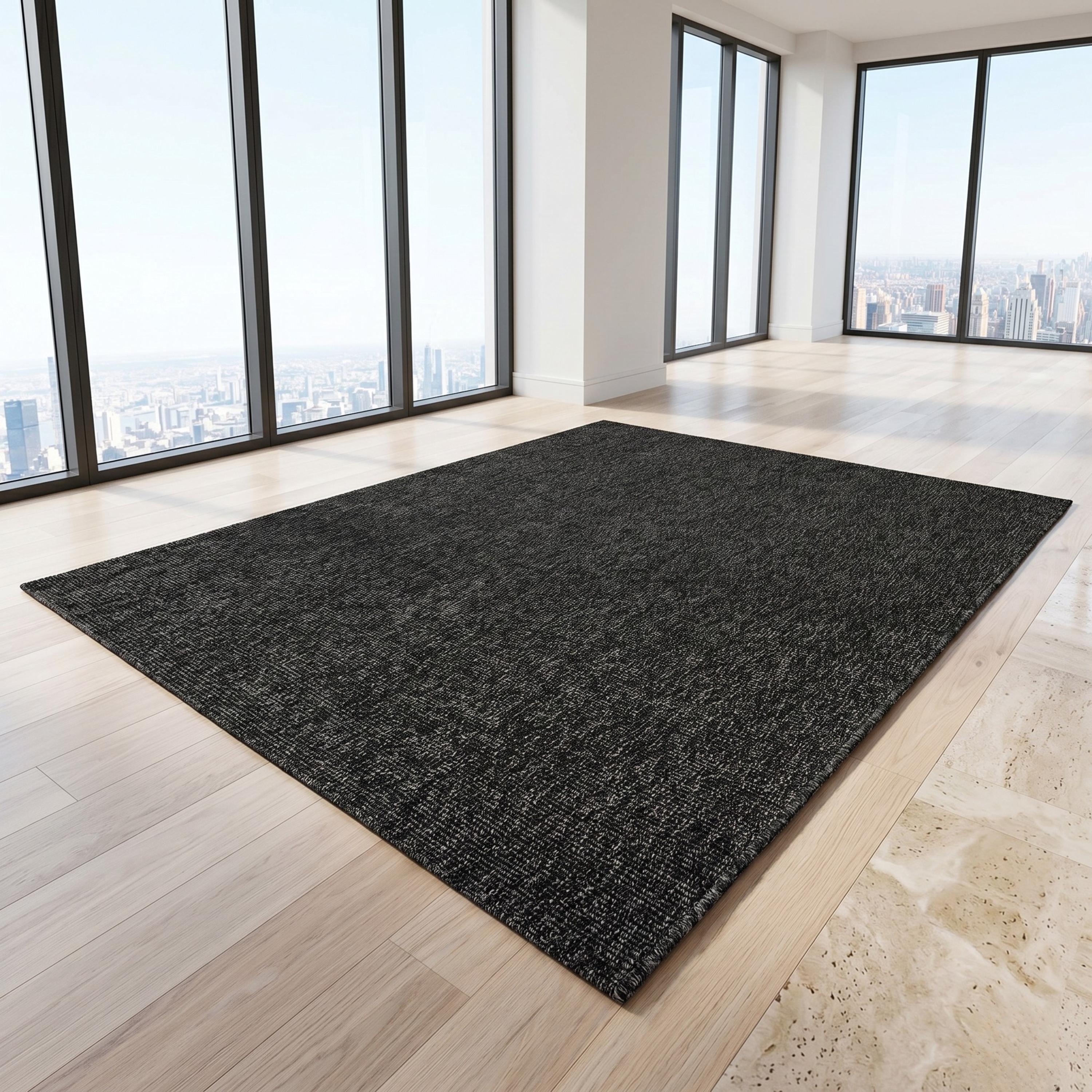 Woven Black Area Rug, Textured Charcoal Scandinavian Carpet, Modern Neutral Floor Runner