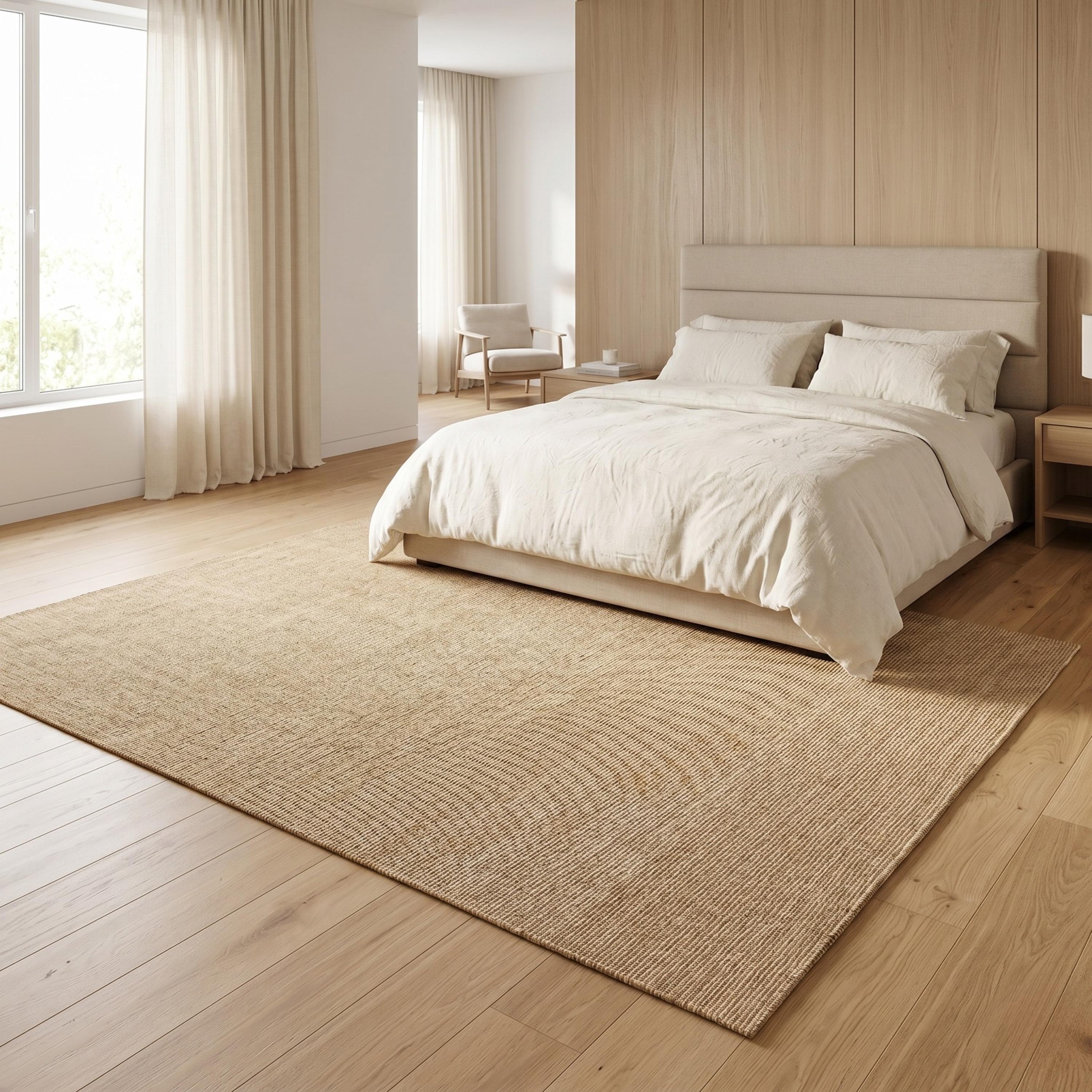Natural Jute Style Woven Area Rug, Beige Scandinavian Boho Carpet